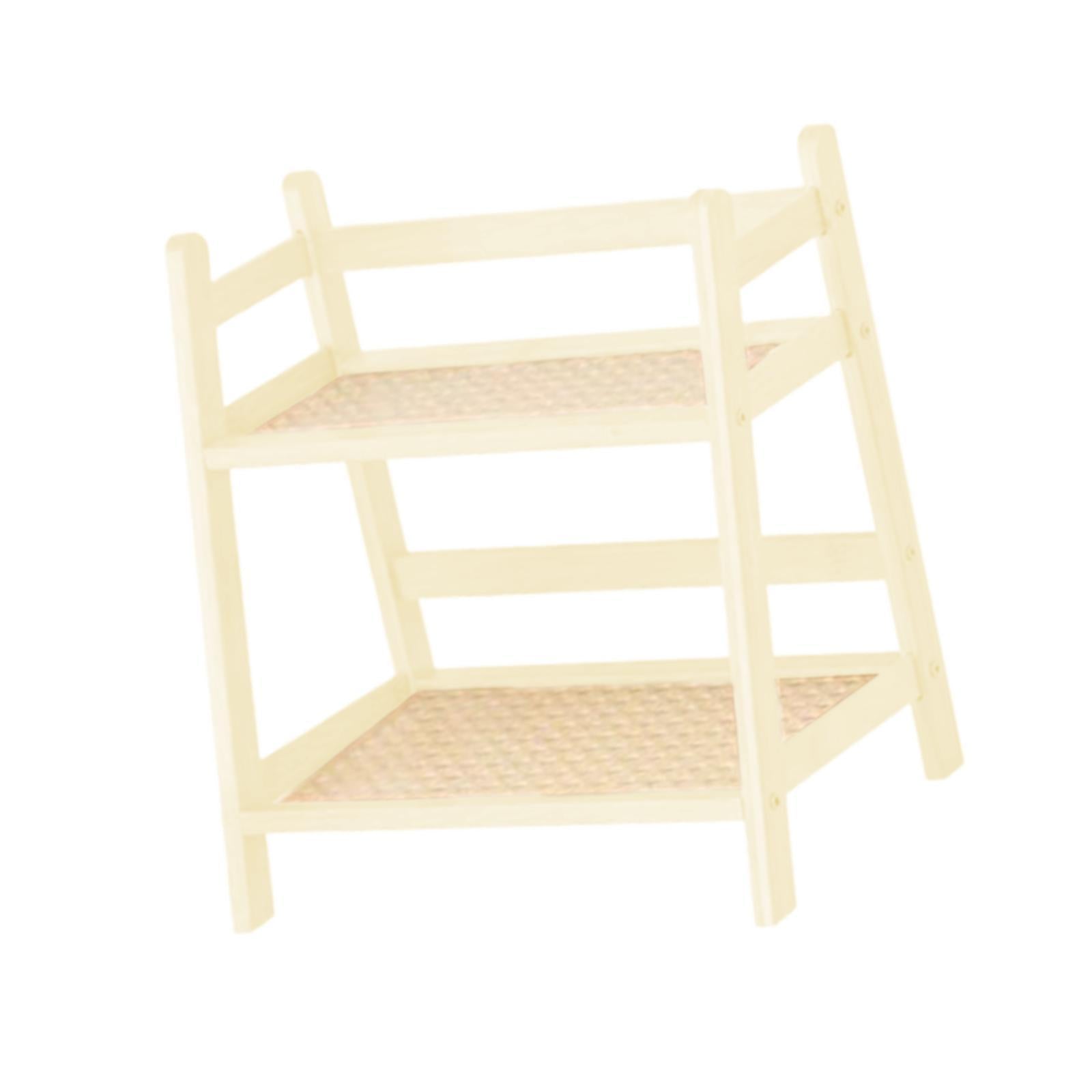 Bamboo Double Layer Rack Mug Holder Desk Storage Shelf for Hotel Dining Room S White