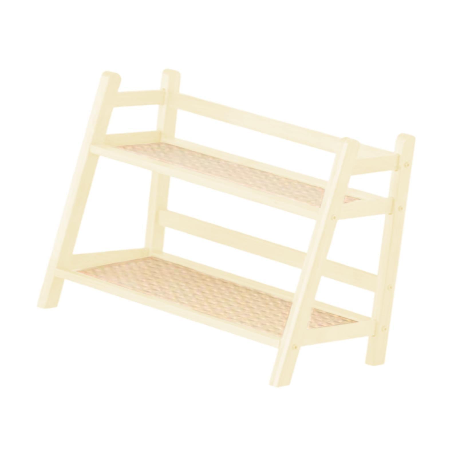 Bamboo Double Layer Rack Mug Holder Desk Storage Shelf for Hotel Dining Room M White