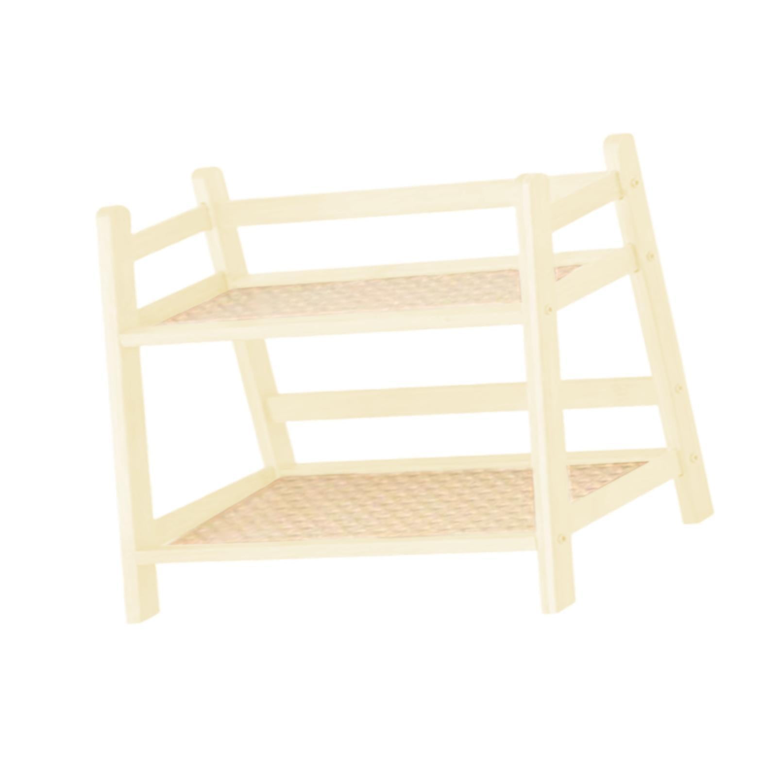 Bamboo Double Layer Rack Mug Holder Desk Storage Shelf for Hotel Dining Room M White