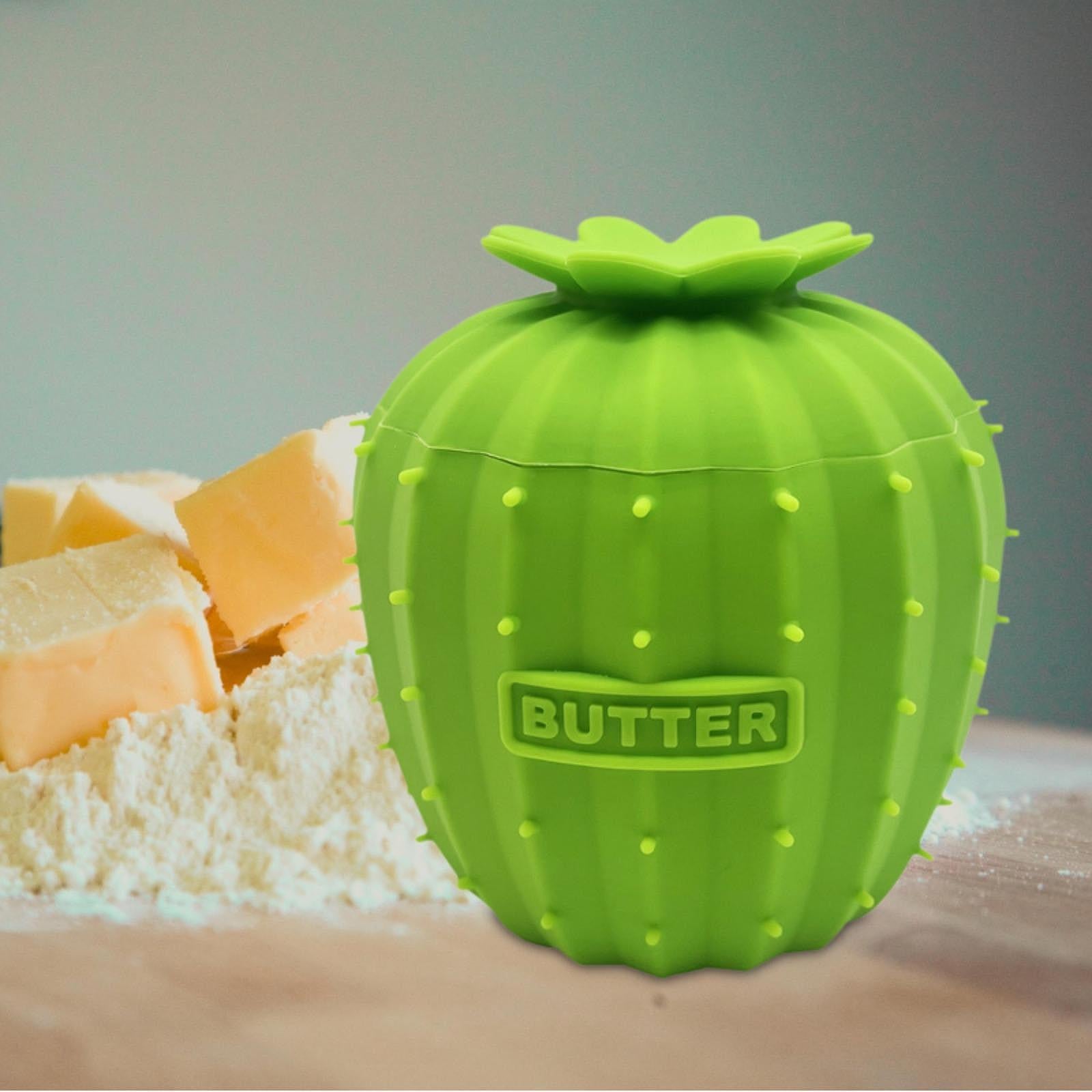 Butter Crock Cactus Shape Silicone Butter Dish for Cafe Restaurant Household Bright Green