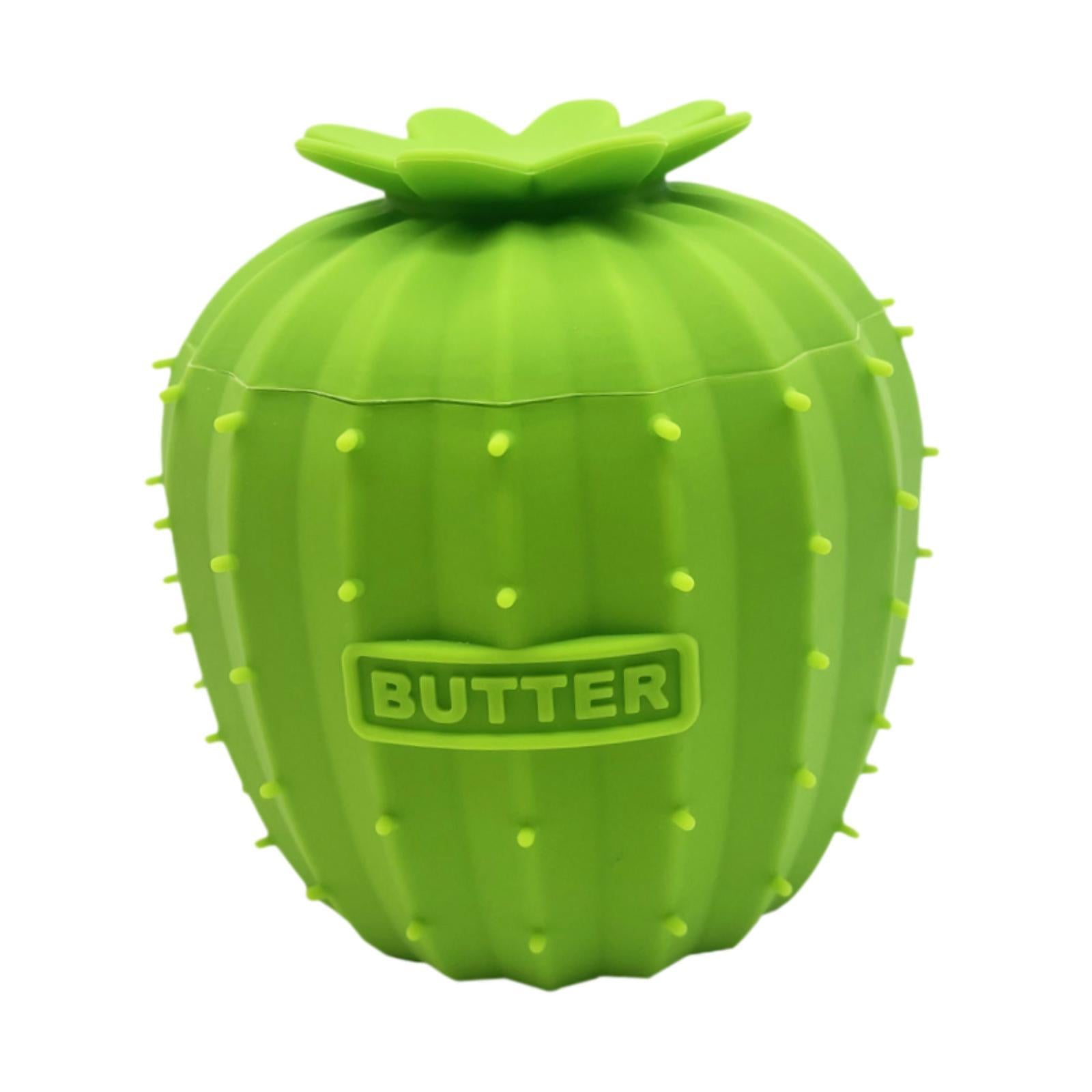 Butter Crock Cactus Shape Silicone Butter Dish for Cafe Restaurant Household Bright Green