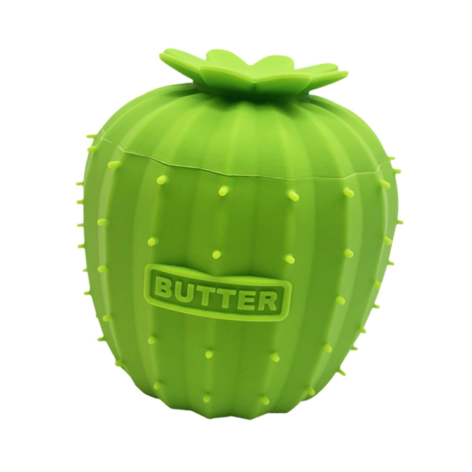 Butter Crock Cactus Shape Silicone Butter Dish for Cafe Restaurant Household Bright Green