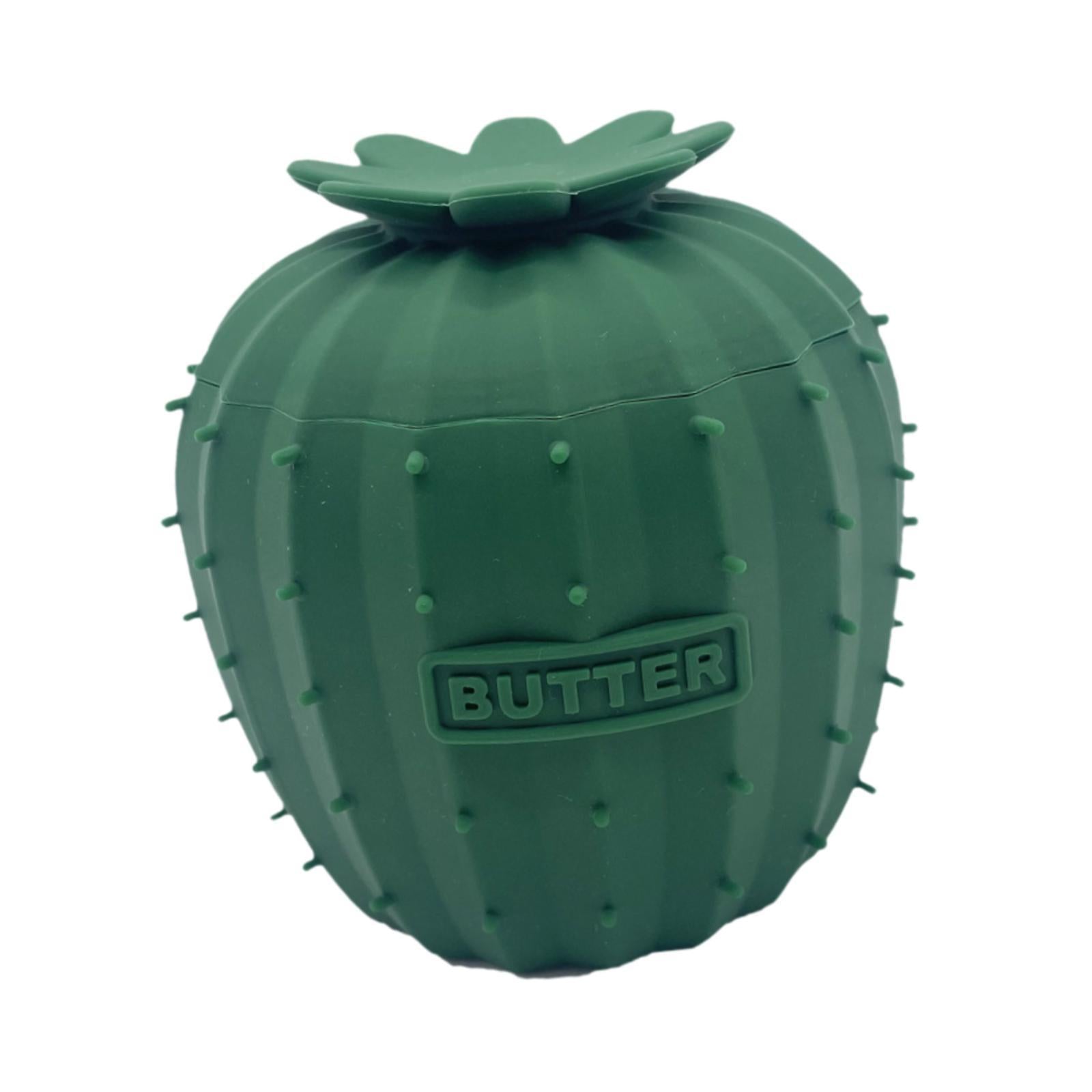 Butter Crock Cactus Shape Silicone Butter Dish for Cafe Restaurant Household Deep Green