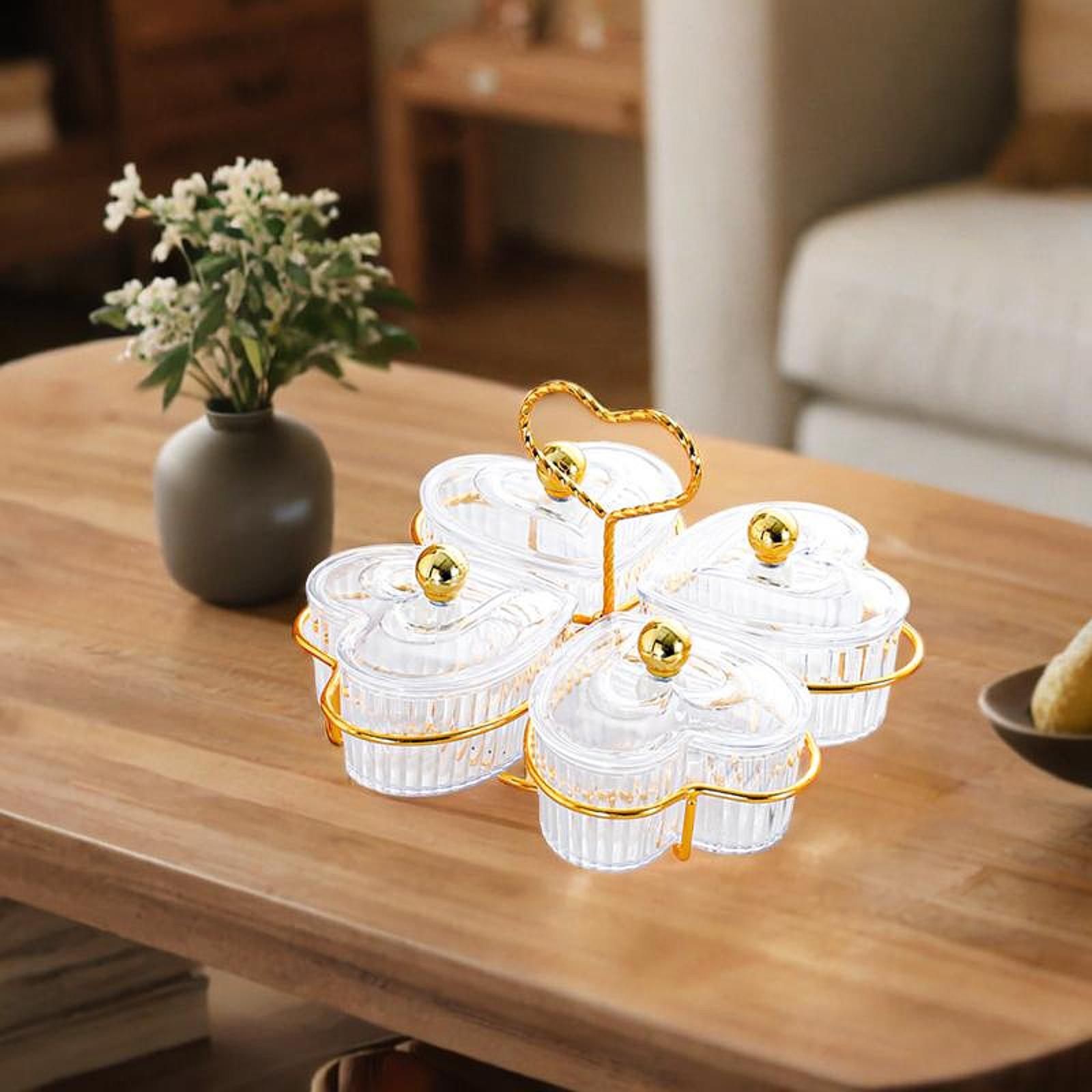 Divided Serving Trays Decorative Snack Platters for Dessert Chip Cookies Clear 4 Bowls