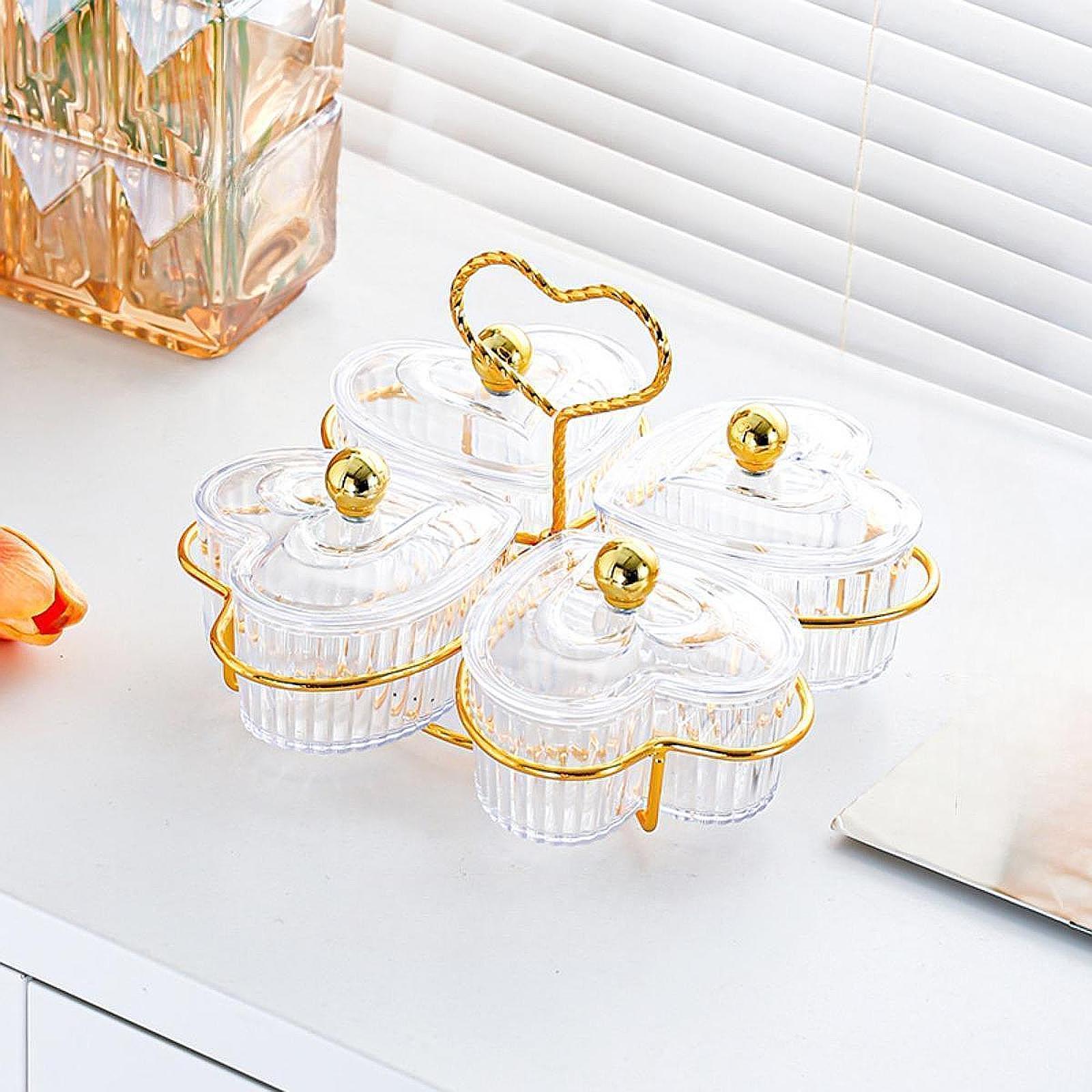Divided Serving Trays Decorative Snack Platters for Dessert Chip Cookies Clear 4 Bowls
