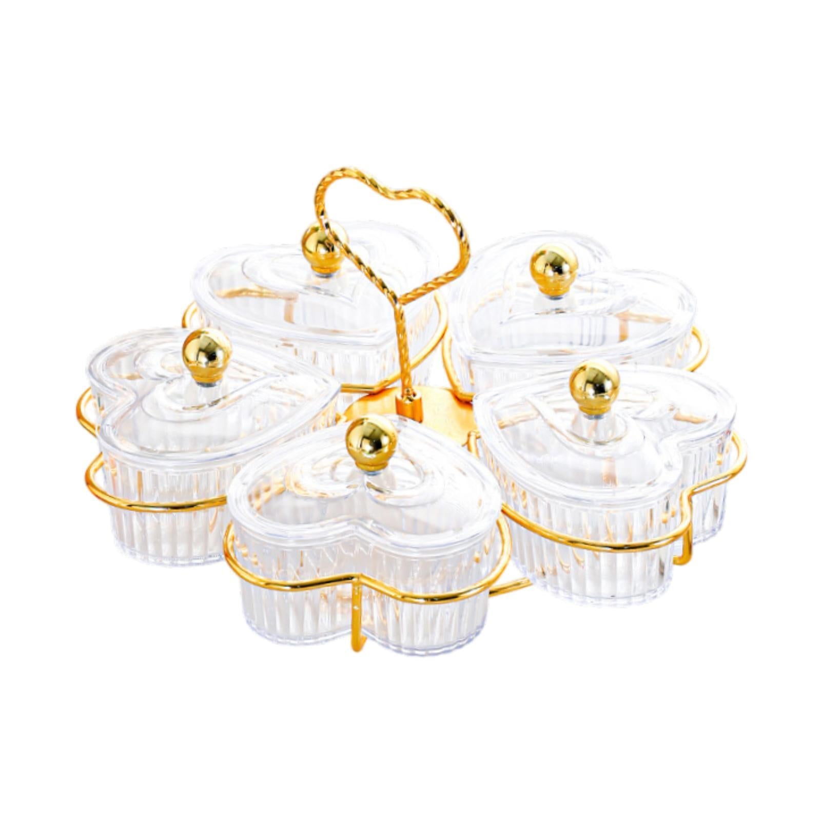 Divided Serving Trays Decorative Snack Platters for Dessert Chip Cookies Clear 5 Bowls