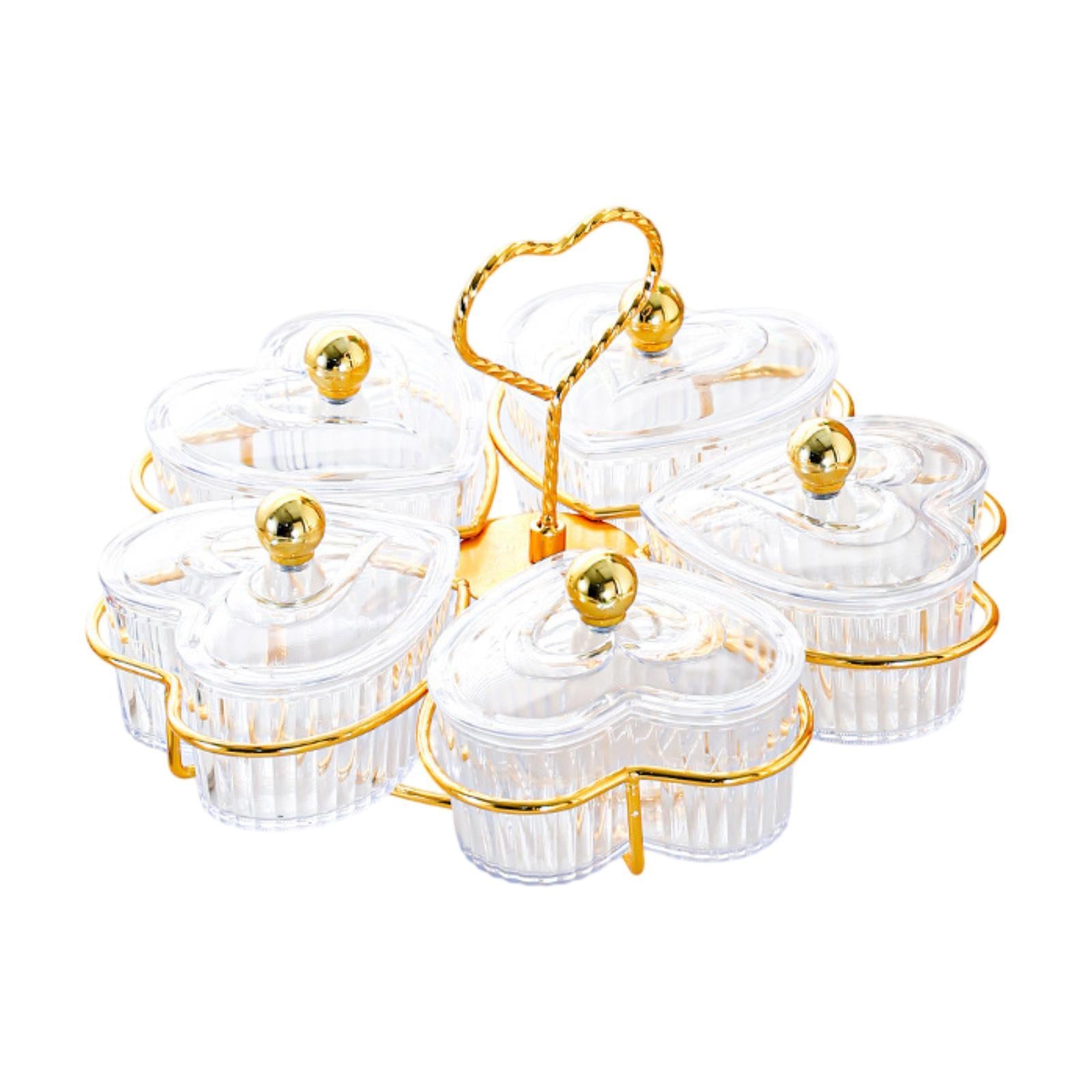 Divided Serving Trays Decorative Snack Platters for Dessert Chip Cookies Clear 5 Bowls