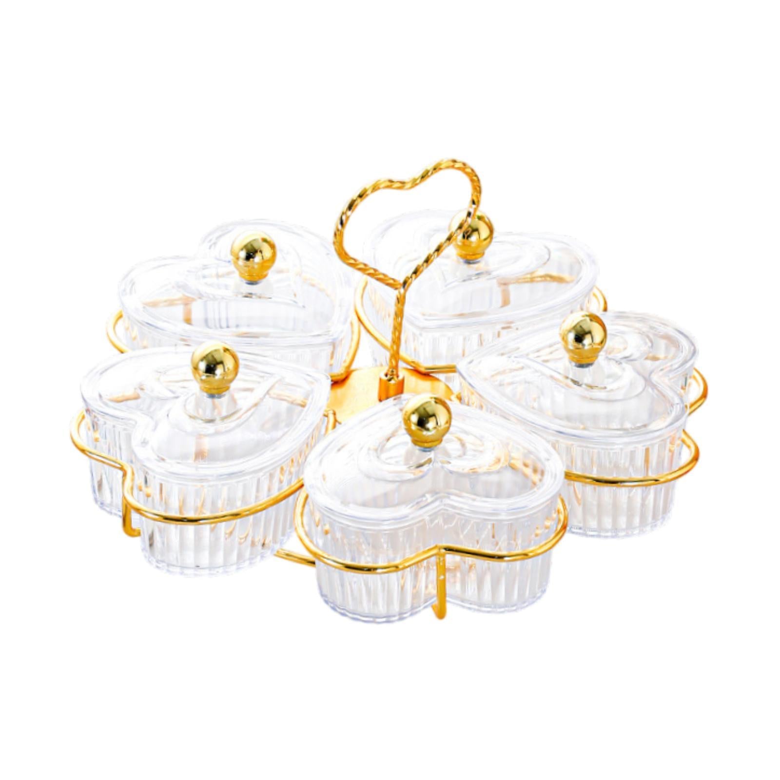 Divided Serving Trays Decorative Snack Platters for Dessert Chip Cookies Clear 5 Bowls