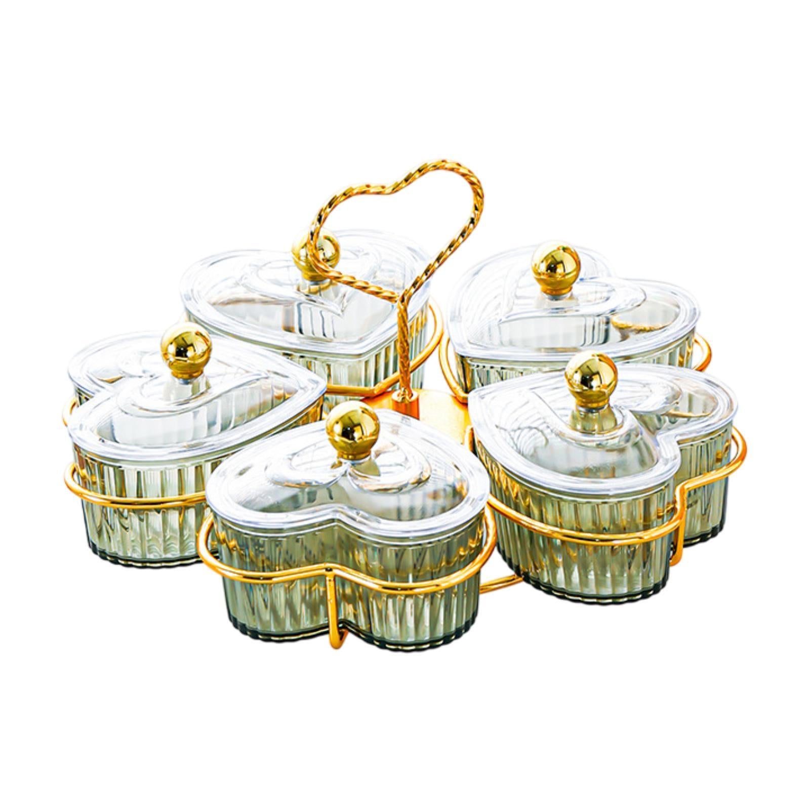 Divided Serving Trays Decorative Snack Platters for Dessert Chip Cookies Green 5 Bowls