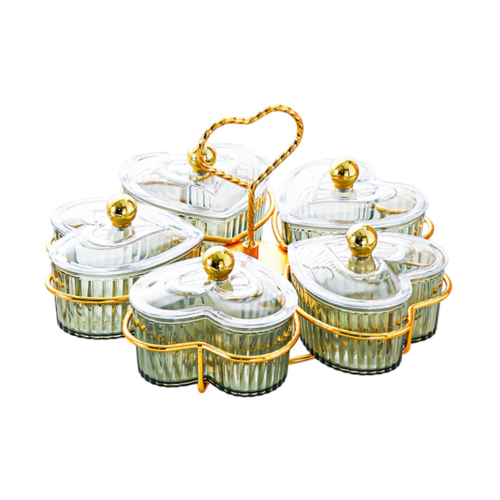 Divided Serving Trays Decorative Snack Platters for Dessert Chip Cookies Green 5 Bowls