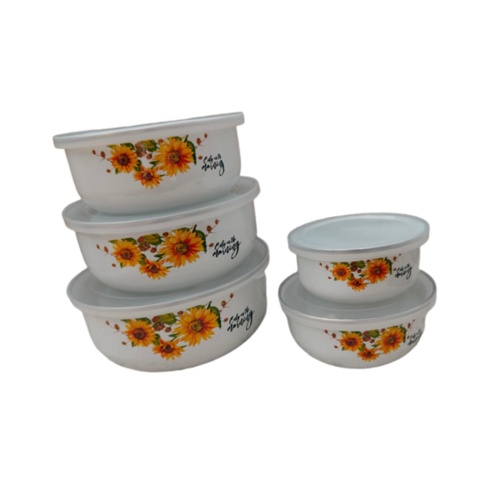 5 Pieces Enamel Bowls with Lids Nesting Bowls Set for Prepping Biscuits Rice Orange