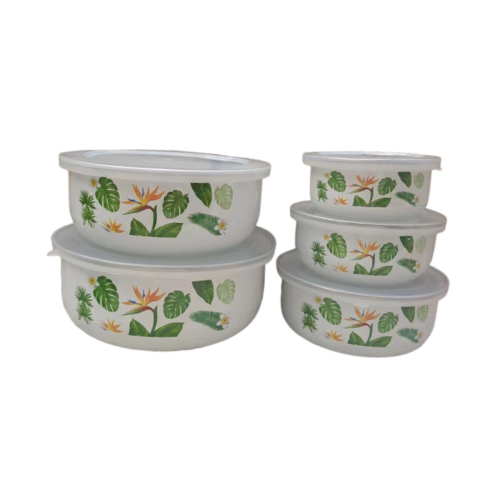 5 Pieces Enamel Bowls with Lids Nesting Bowls Set for Prepping Biscuits Rice Green