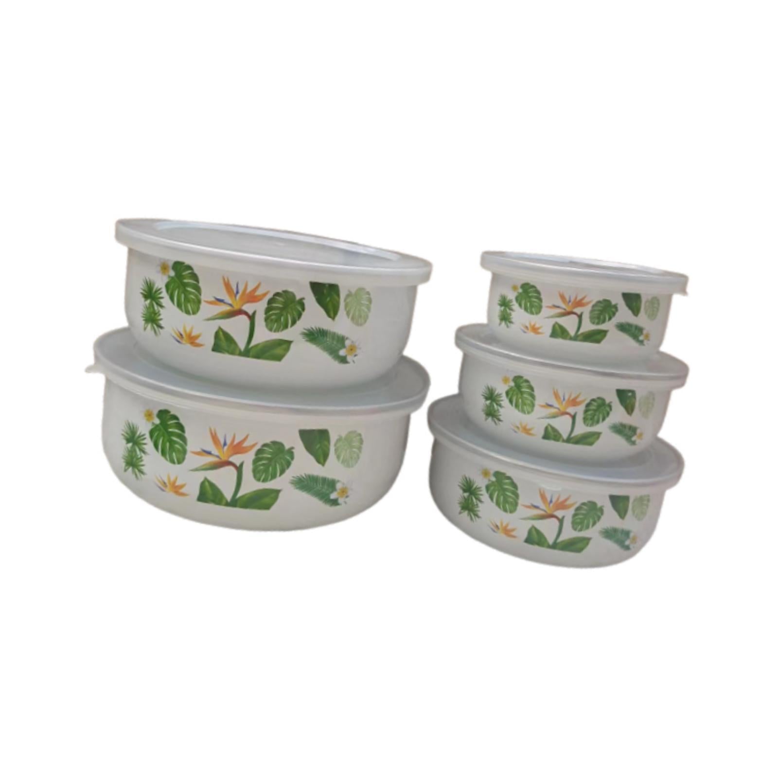 5 Pieces Enamel Bowls with Lids Nesting Bowls Set for Prepping Biscuits Rice Green
