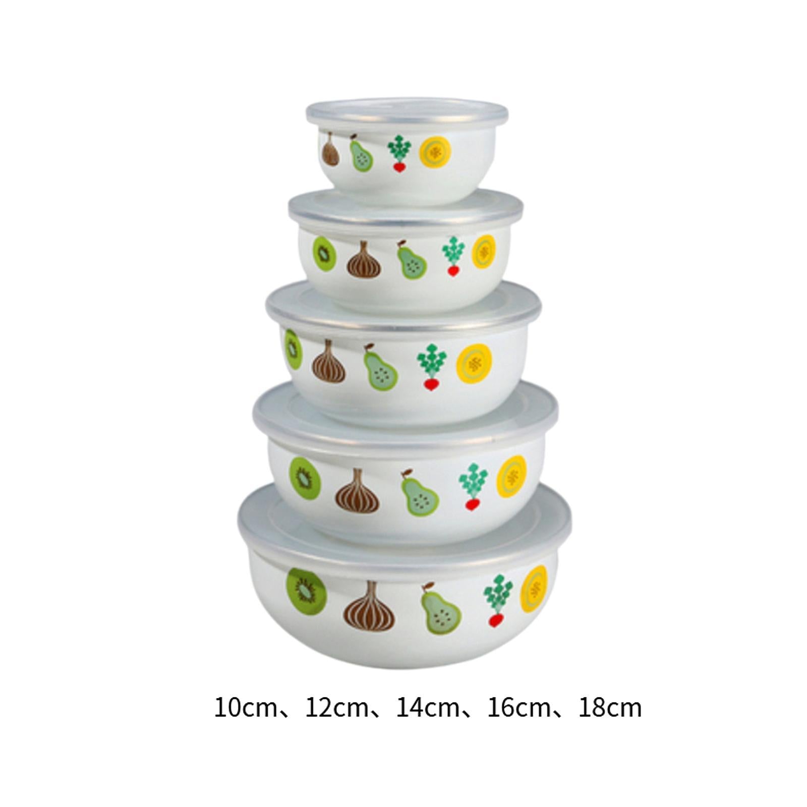 5x Enamel Bowls Baking Cooking Dinnerware Prep Bowls for Soup Sealed Noodles Style A