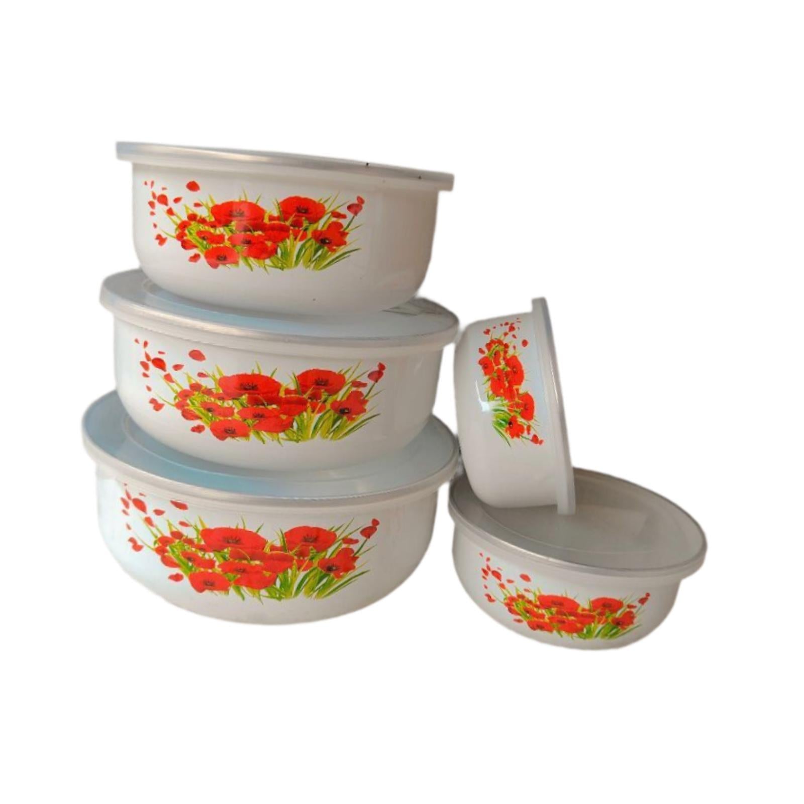 5x Enamel Bowls Baking Cooking Dinnerware Prep Bowls for Soup Sealed Noodles Style B