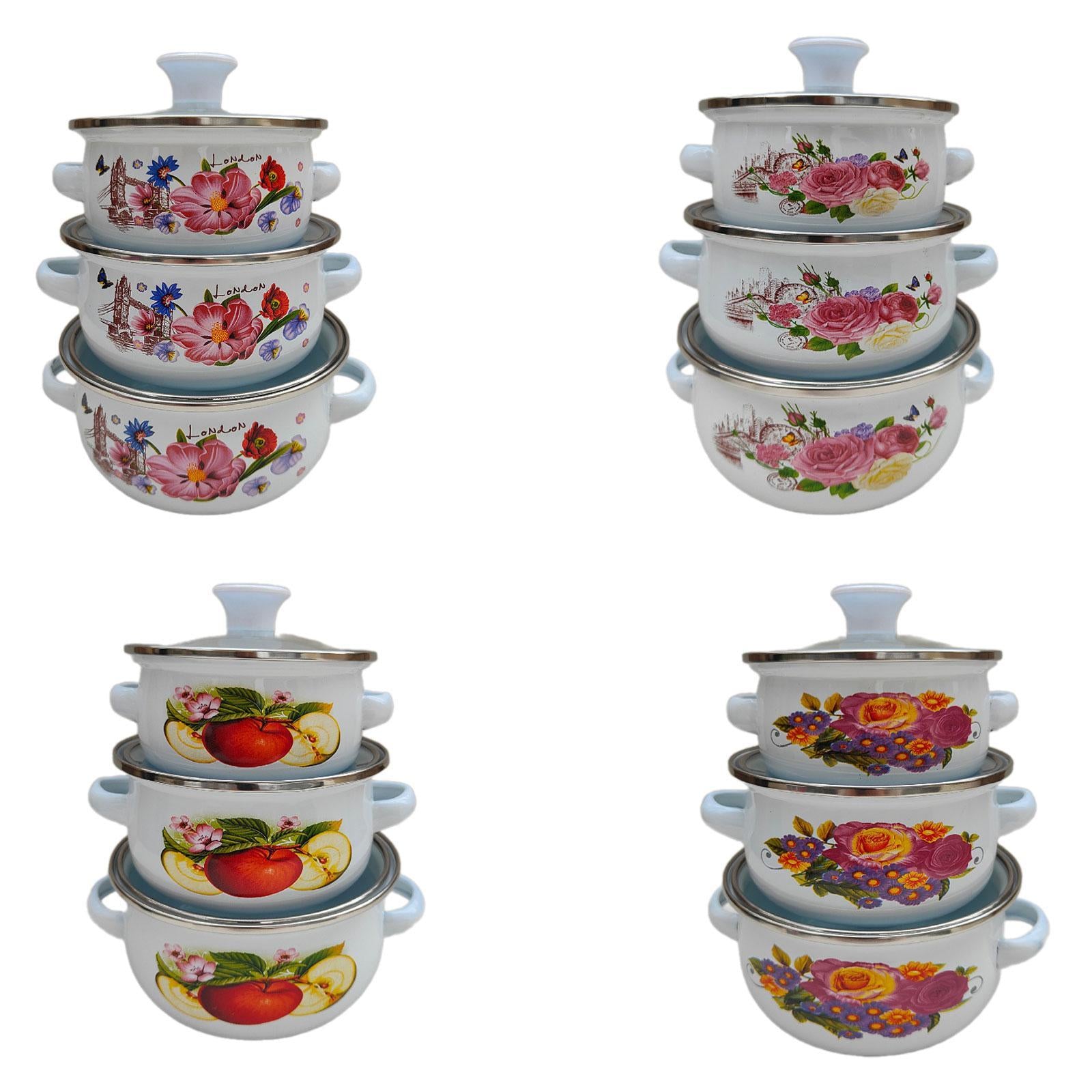 3Pcs Enamel Stockpot Enamelware Cookware Set for Induction Cookers Gas Stove A