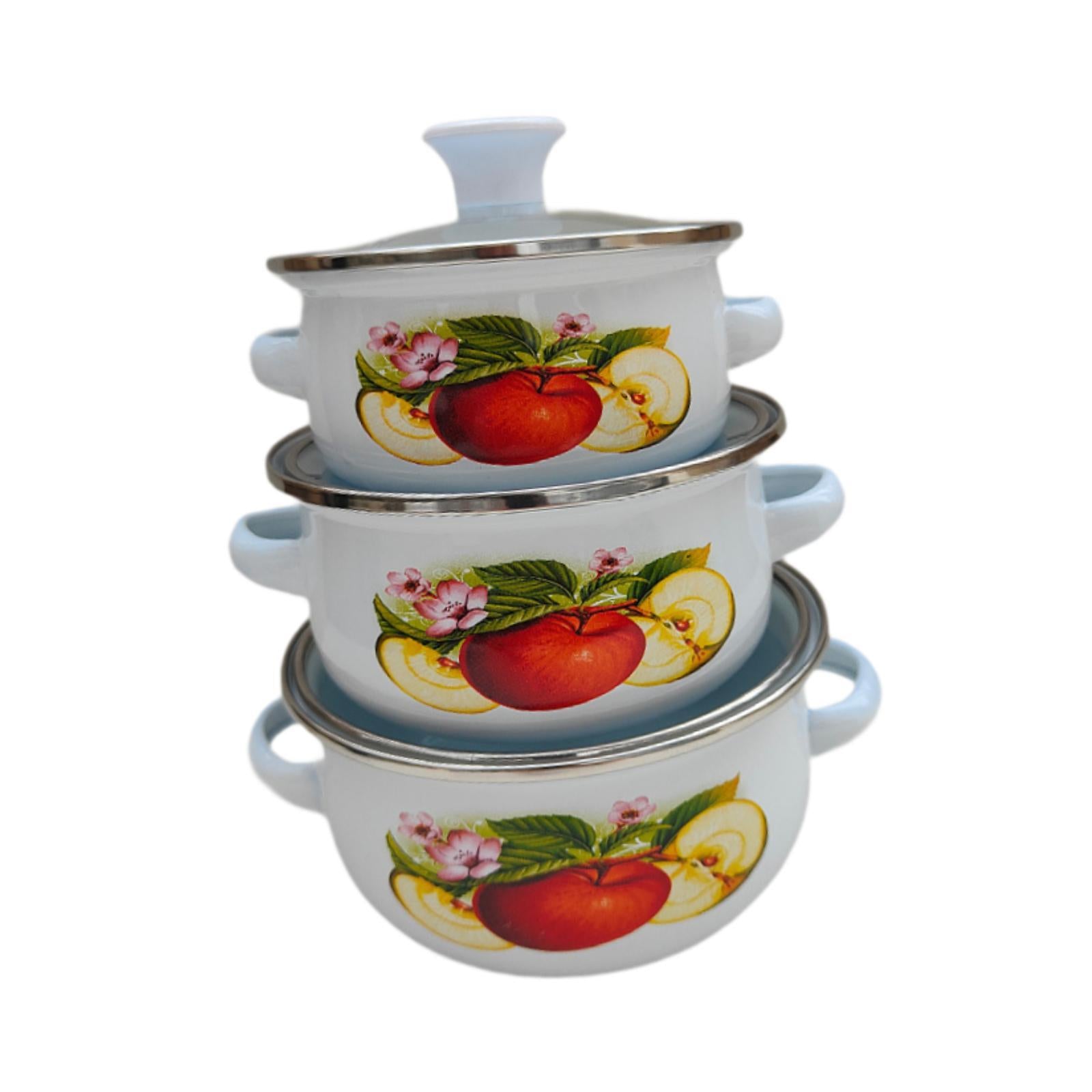 3Pcs Enamel Stockpot Enamelware Cookware Set for Induction Cookers Gas Stove C