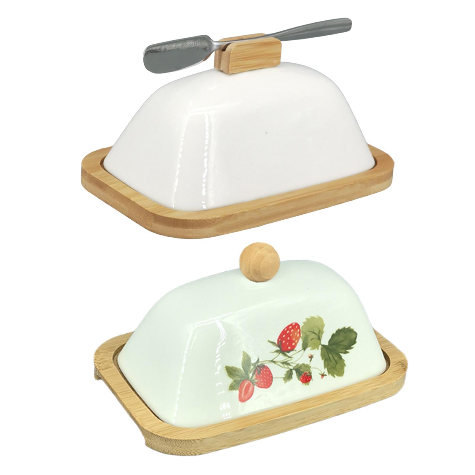 Ceramic Butter Dish Multifunctional Butter Plate for Home Countertop Freezer White