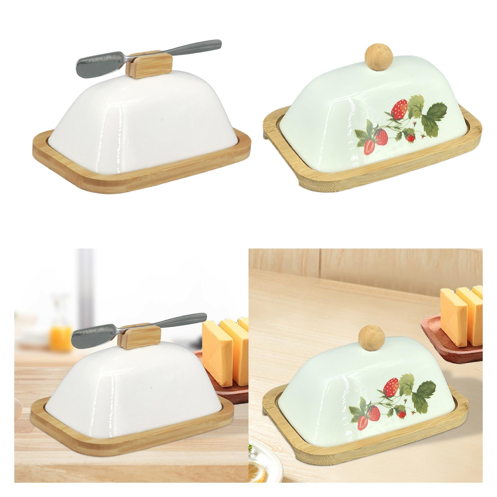Ceramic Butter Dish Multifunctional Butter Plate for Home Countertop Freezer White