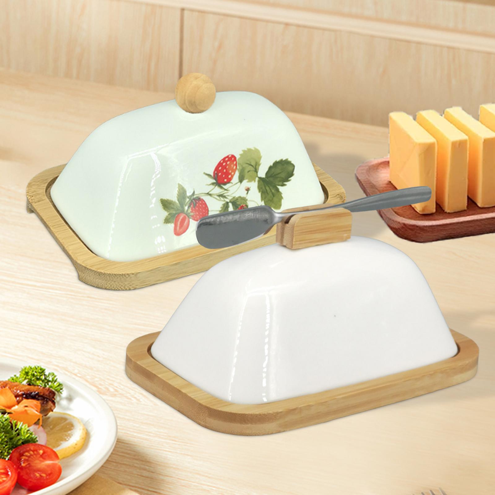 Ceramic Butter Dish Multifunctional Butter Plate for Home Countertop Freezer White