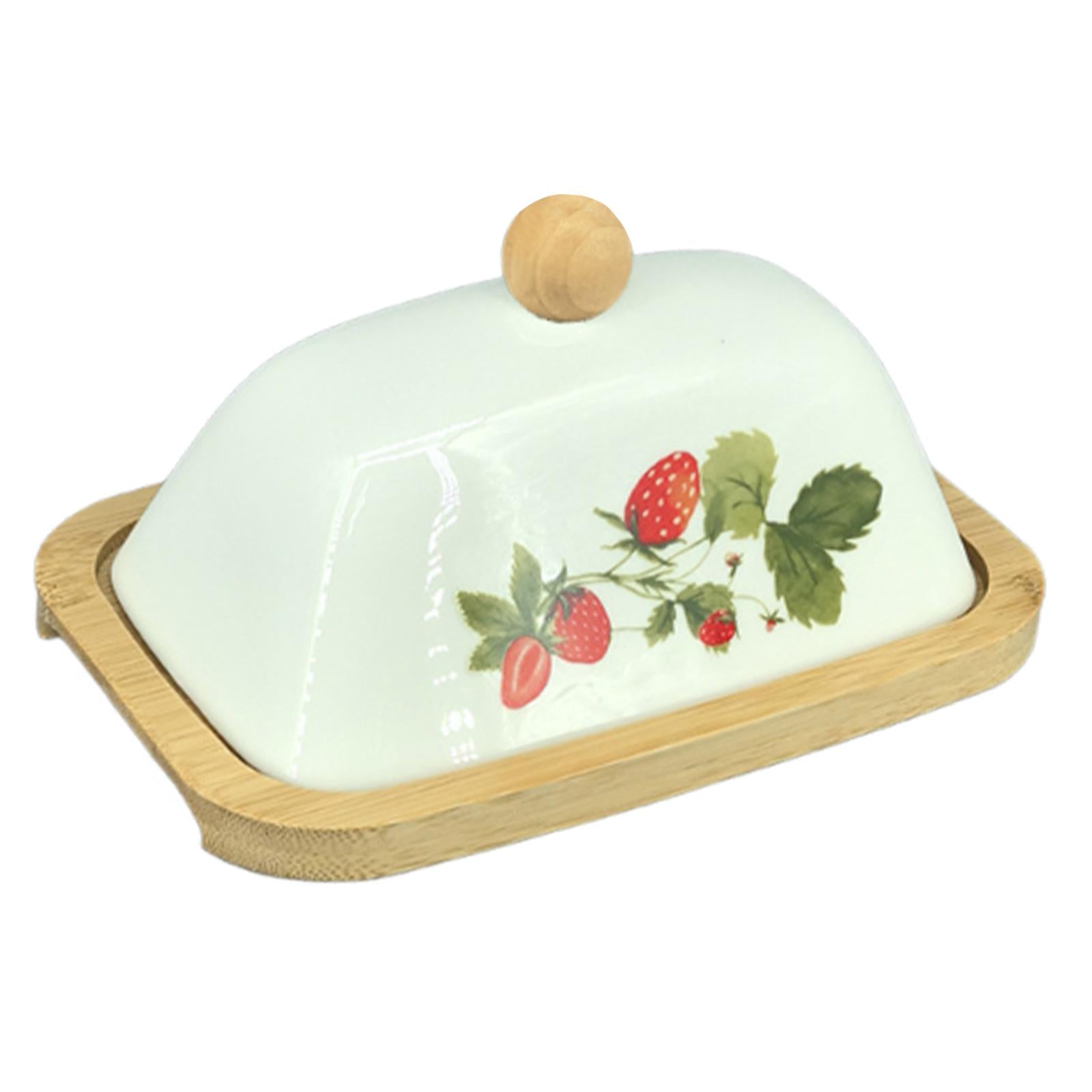 Ceramic Butter Dish Multifunctional Butter Plate for Home Countertop Freezer Strawberry pattern
