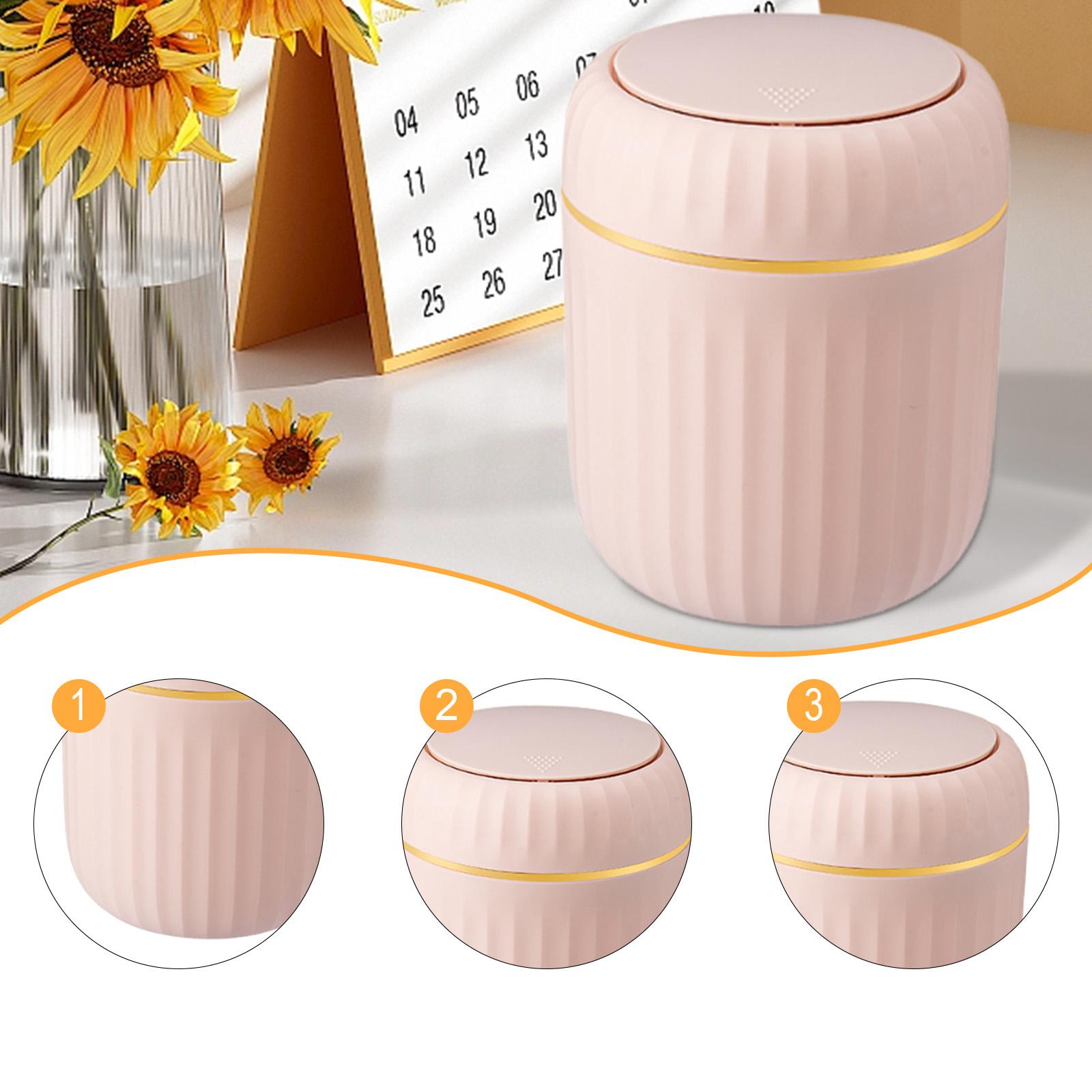 Small Desktop Trash Can Small Press Type Waste Bin for Home Kitchen Tabletop Pink