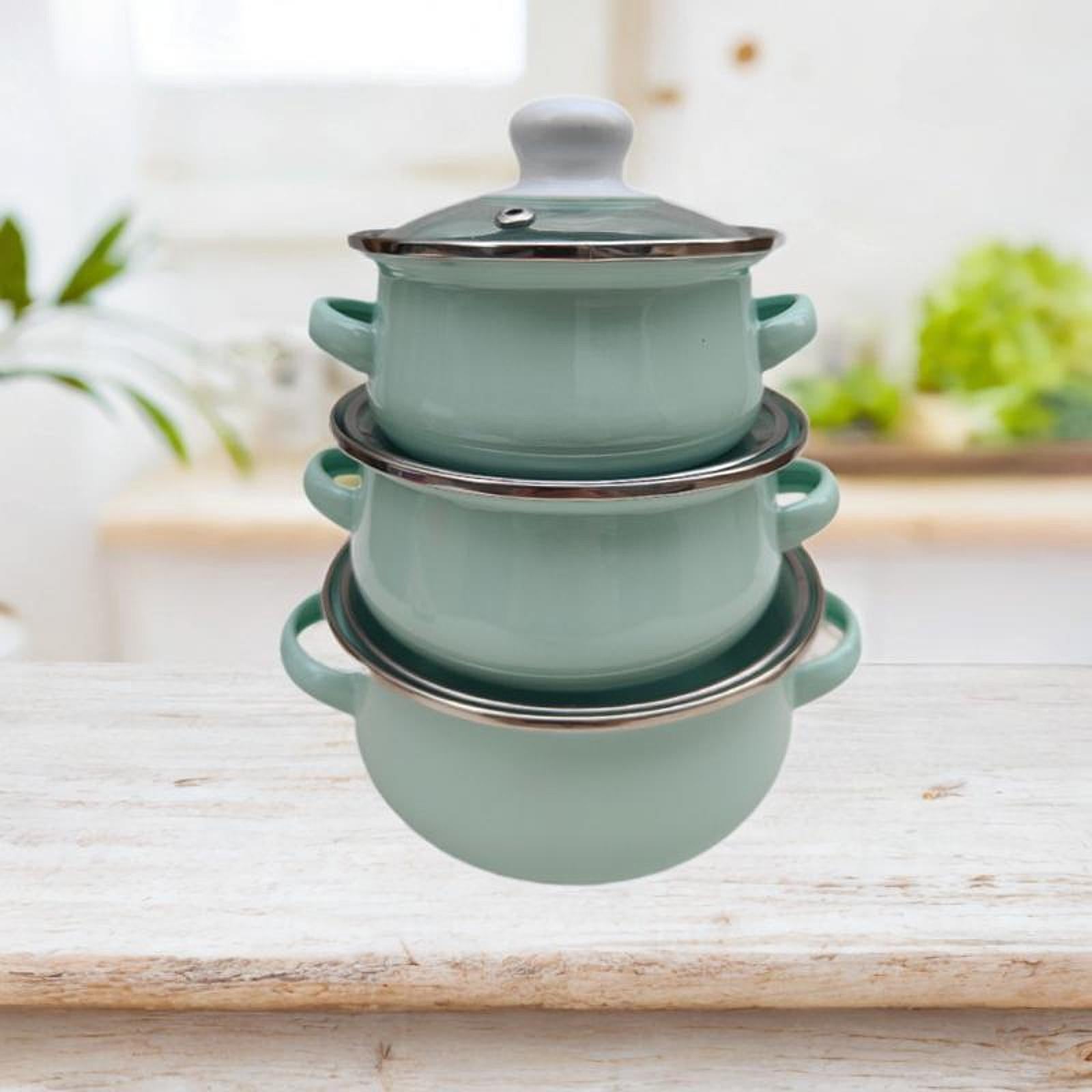 3x Enamel Cooking Pots Kitchen Enamel Stockpot with Lid Cooking Pot with Lid light blue
