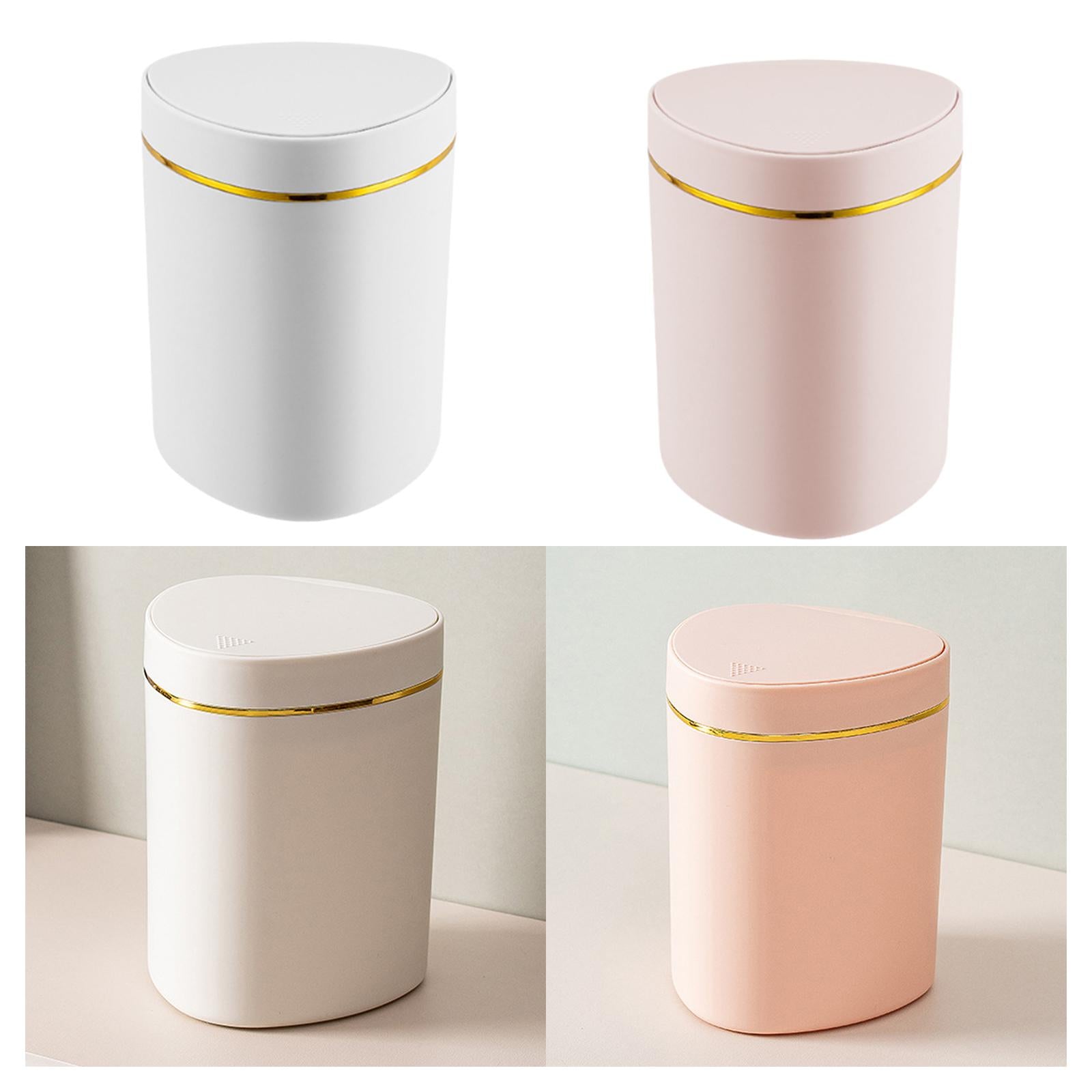Desktop Small Trash Can with Lid Compact Waste Basket for Dorm Bedroom Table White