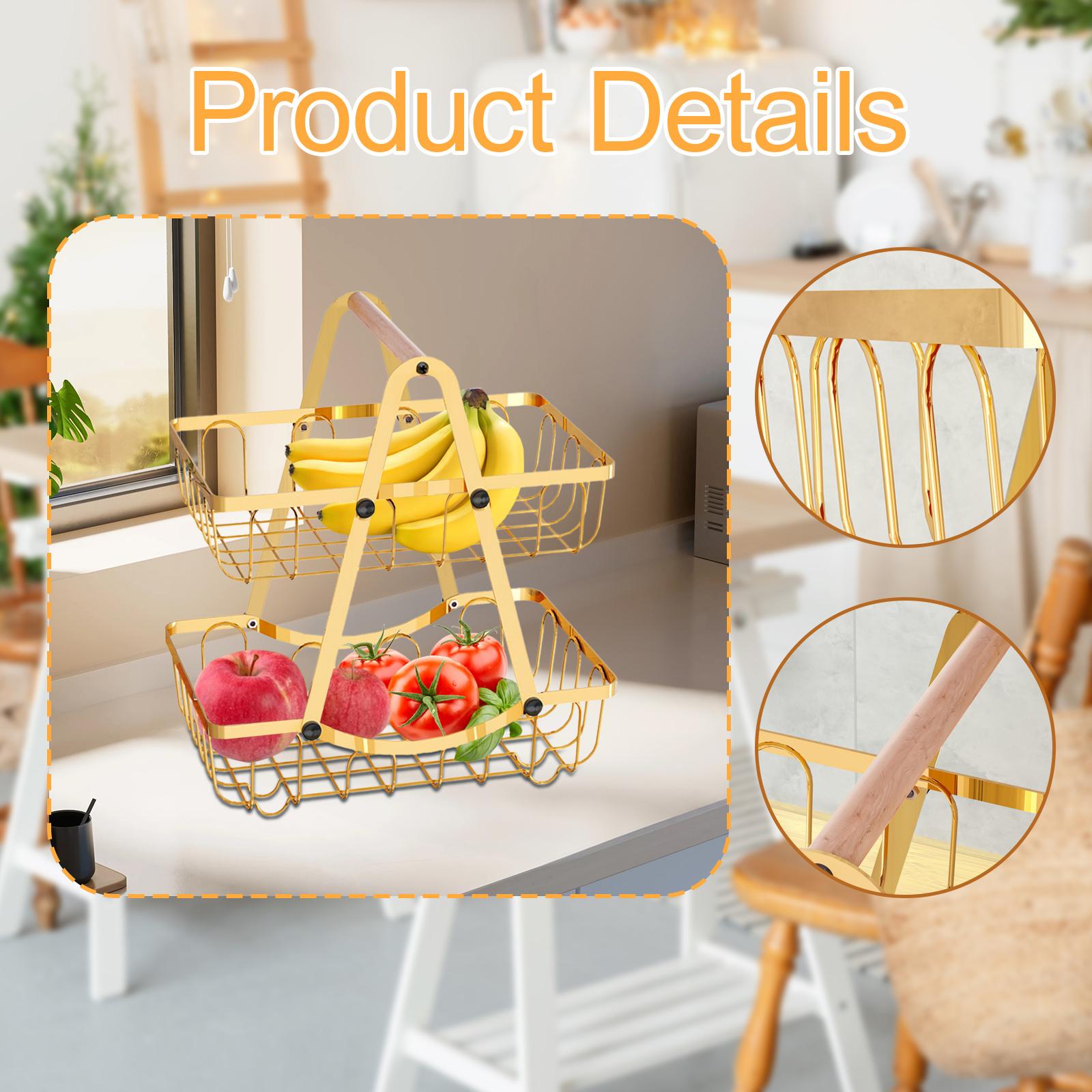 Kitchen Fruit Basket Vegetable Basket Bowl for Dining Room Home Decor Pantry Gold