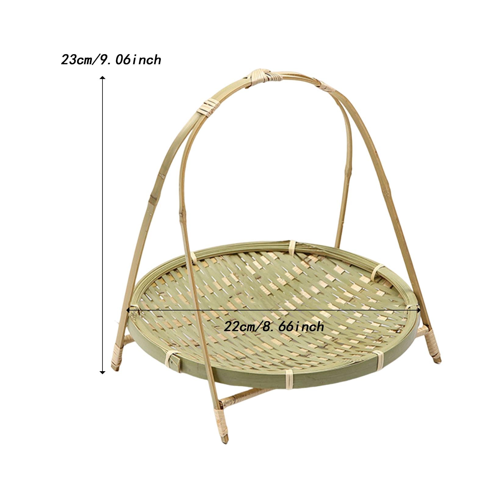 Bamboo Woven Basket Portable Snack Bread Basket for Camping Party Restaurant Style A
