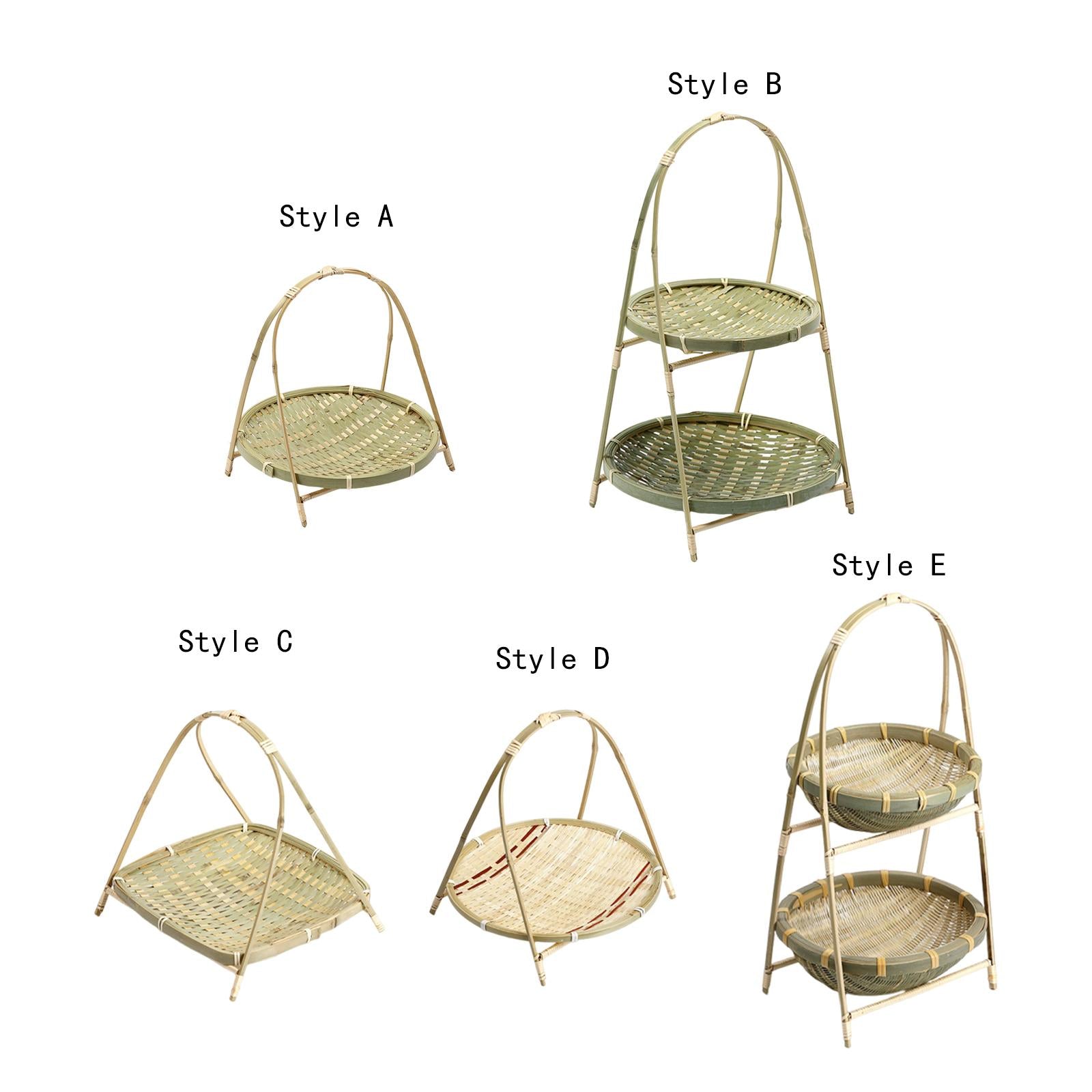 Bamboo Woven Basket Portable Snack Bread Basket for Camping Party Restaurant Style A