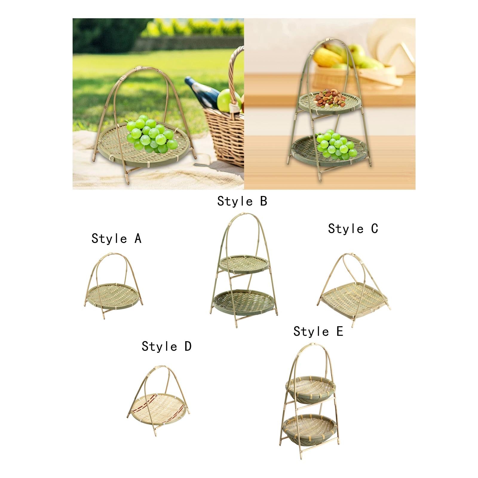 Bamboo Woven Basket Portable Snack Bread Basket for Camping Party Restaurant Style A