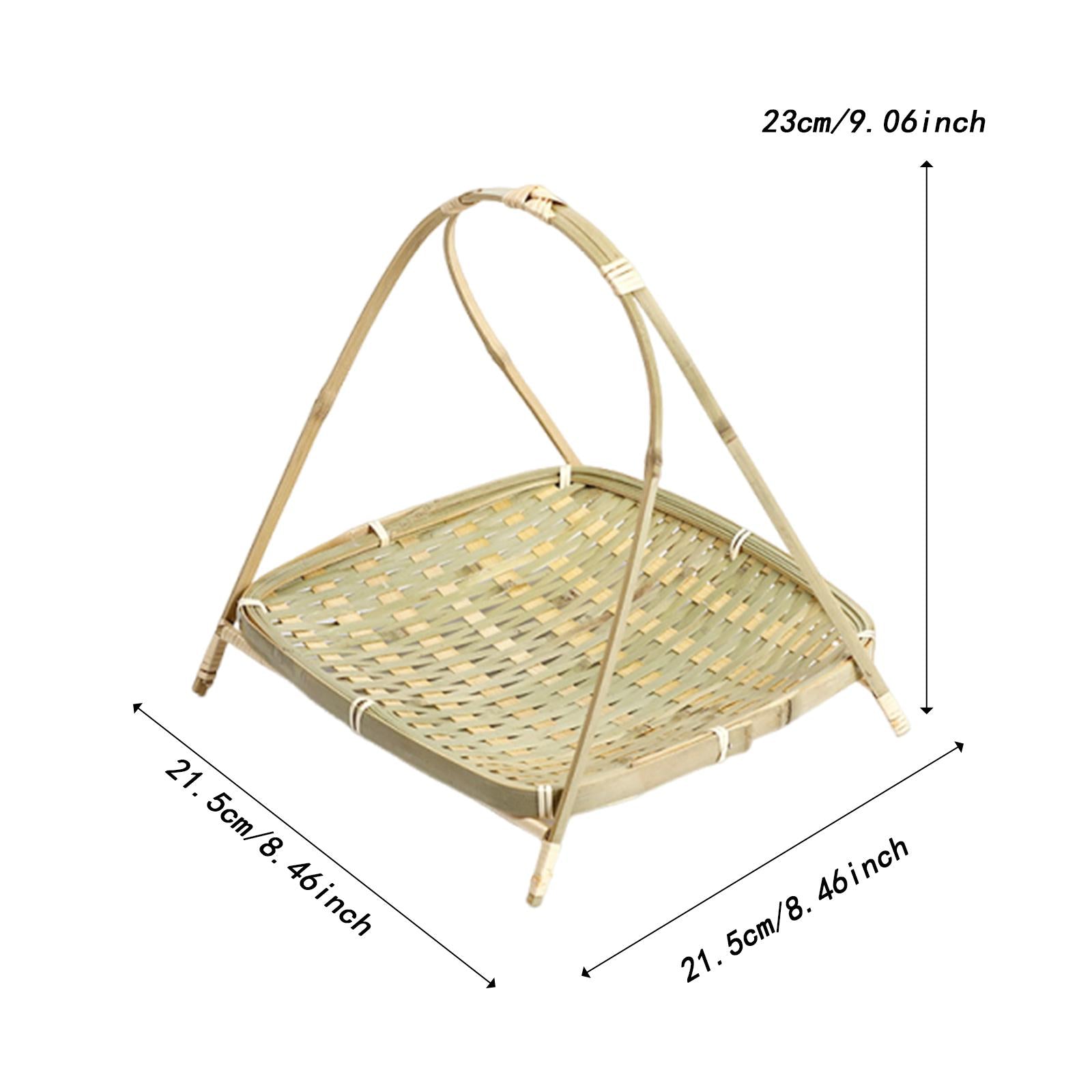 Bamboo Woven Basket Portable Snack Bread Basket for Camping Party Restaurant Style C