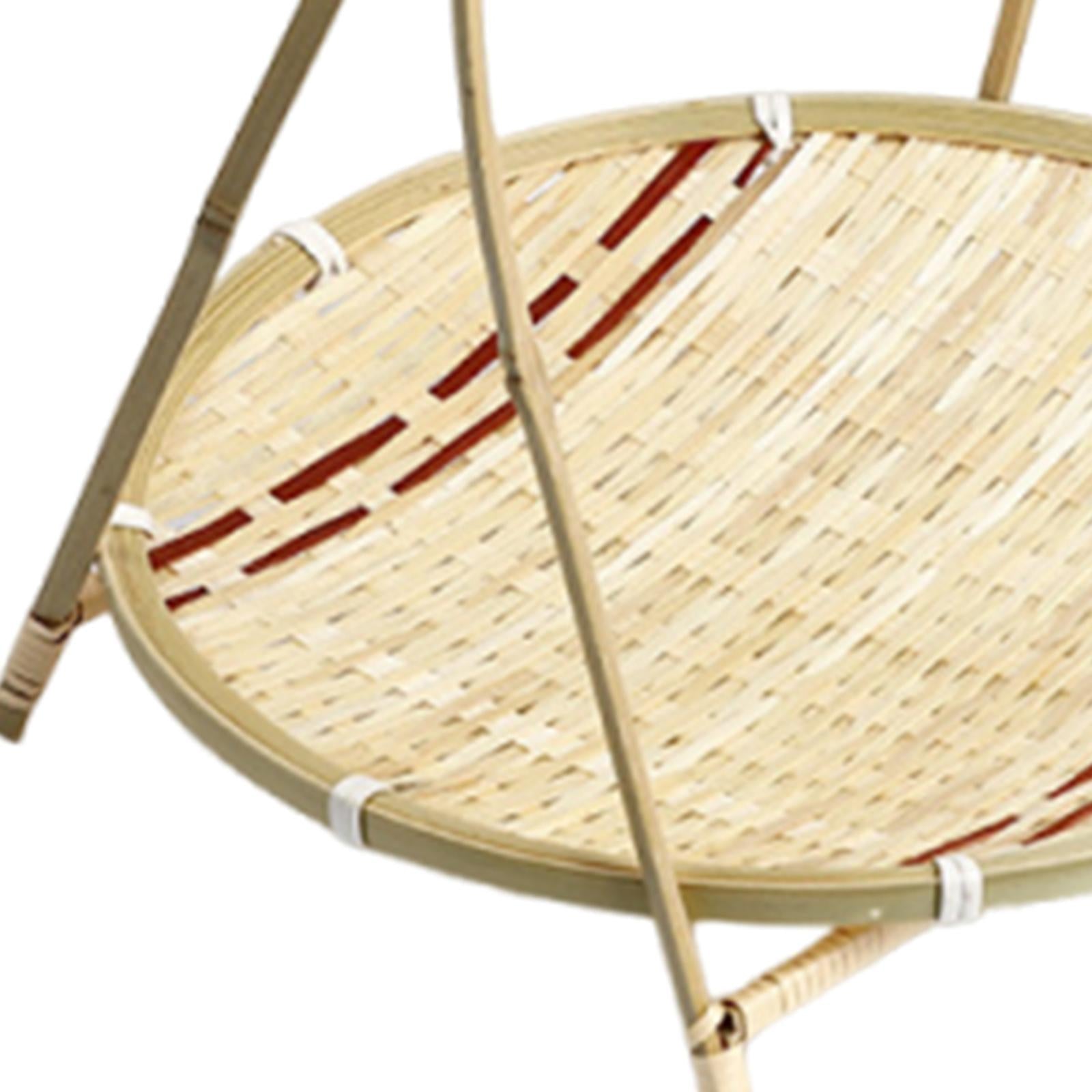 Bamboo Woven Basket Portable Snack Bread Basket for Camping Party Restaurant Style D