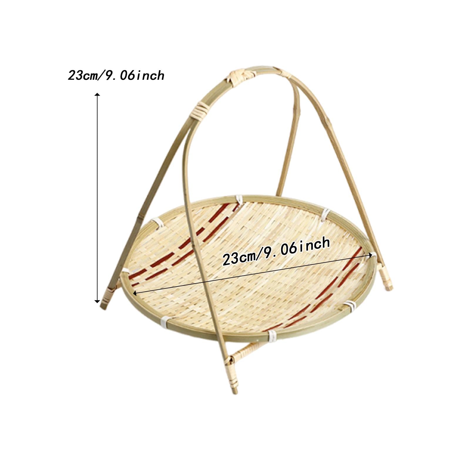 Bamboo Woven Basket Portable Snack Bread Basket for Camping Party Restaurant Style D