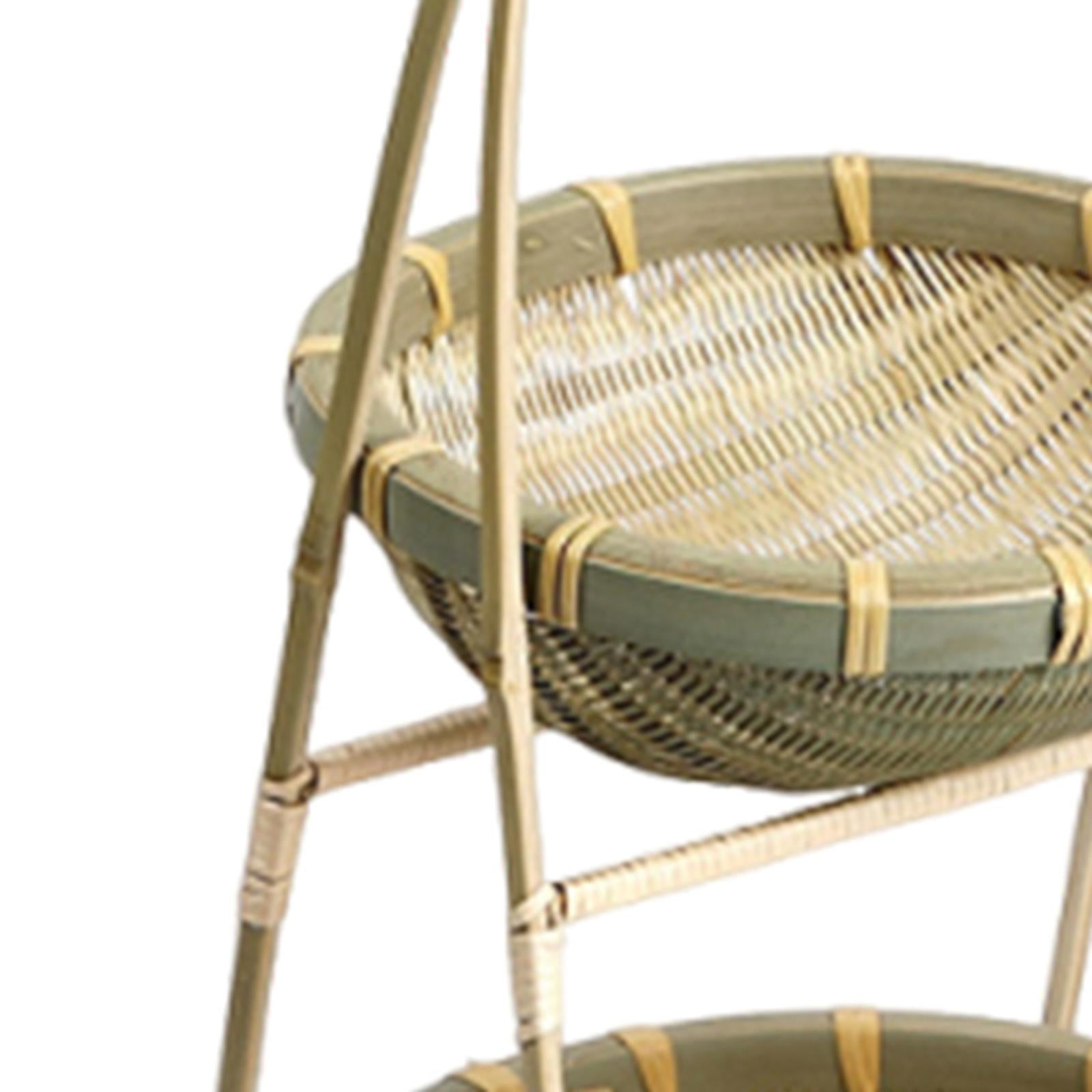 Bamboo Woven Basket Portable Snack Bread Basket for Camping Party Restaurant Style E