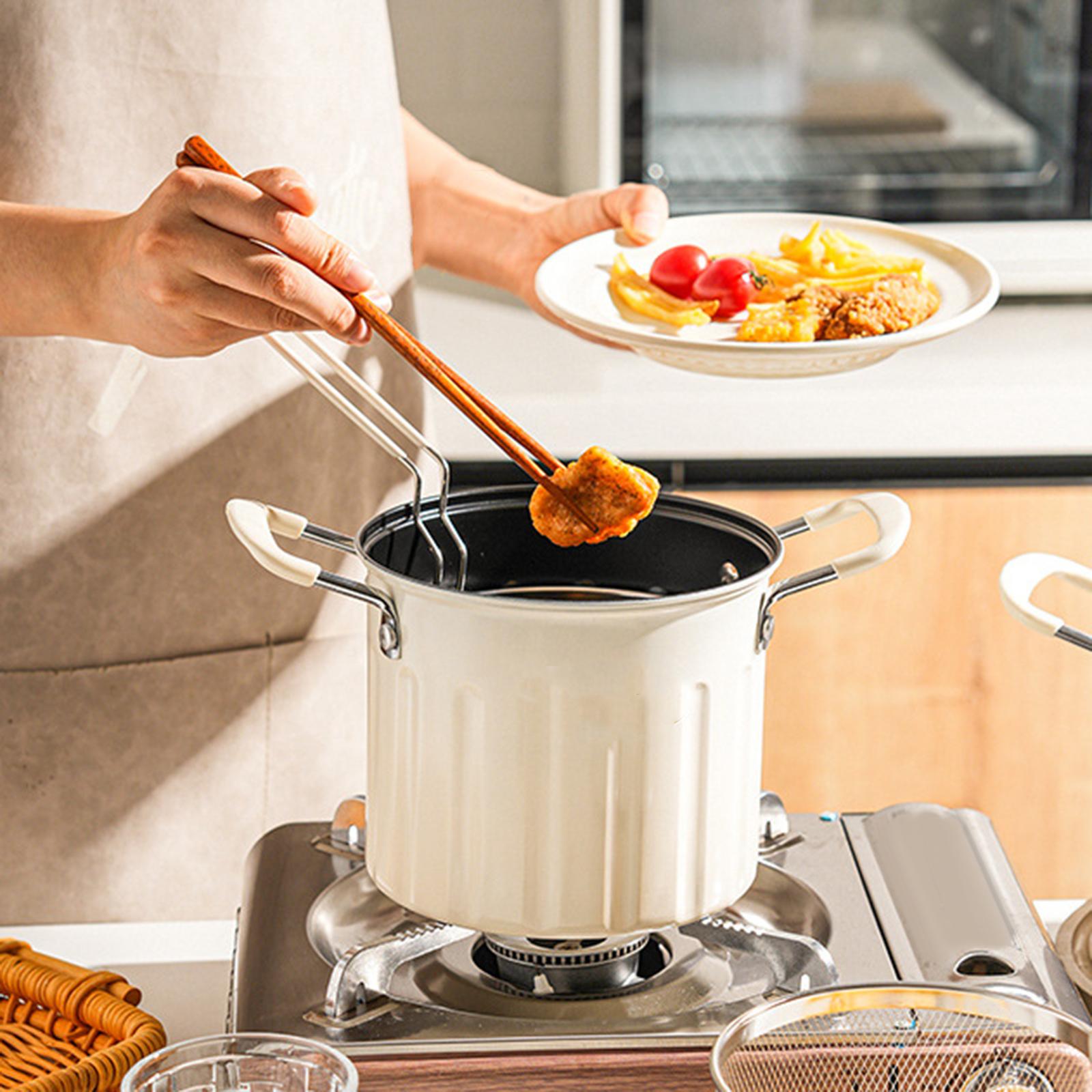 Deep Frying Pot Multifunction French Fries Pot for Chips Onion Rings Cooking White