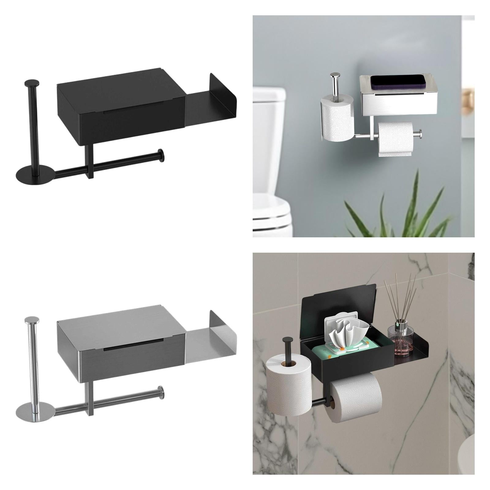 Toilet Paper Holder Storage Wall Mounted Sturdy Tissue Holder for Hotel Home Black