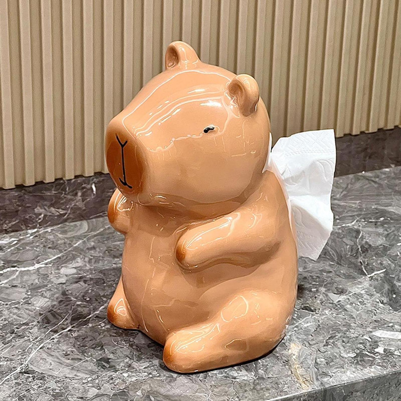Cute Ceramic Capybara Shaped Tissue Box for Kitchen Countertop Bedside Table Sitting