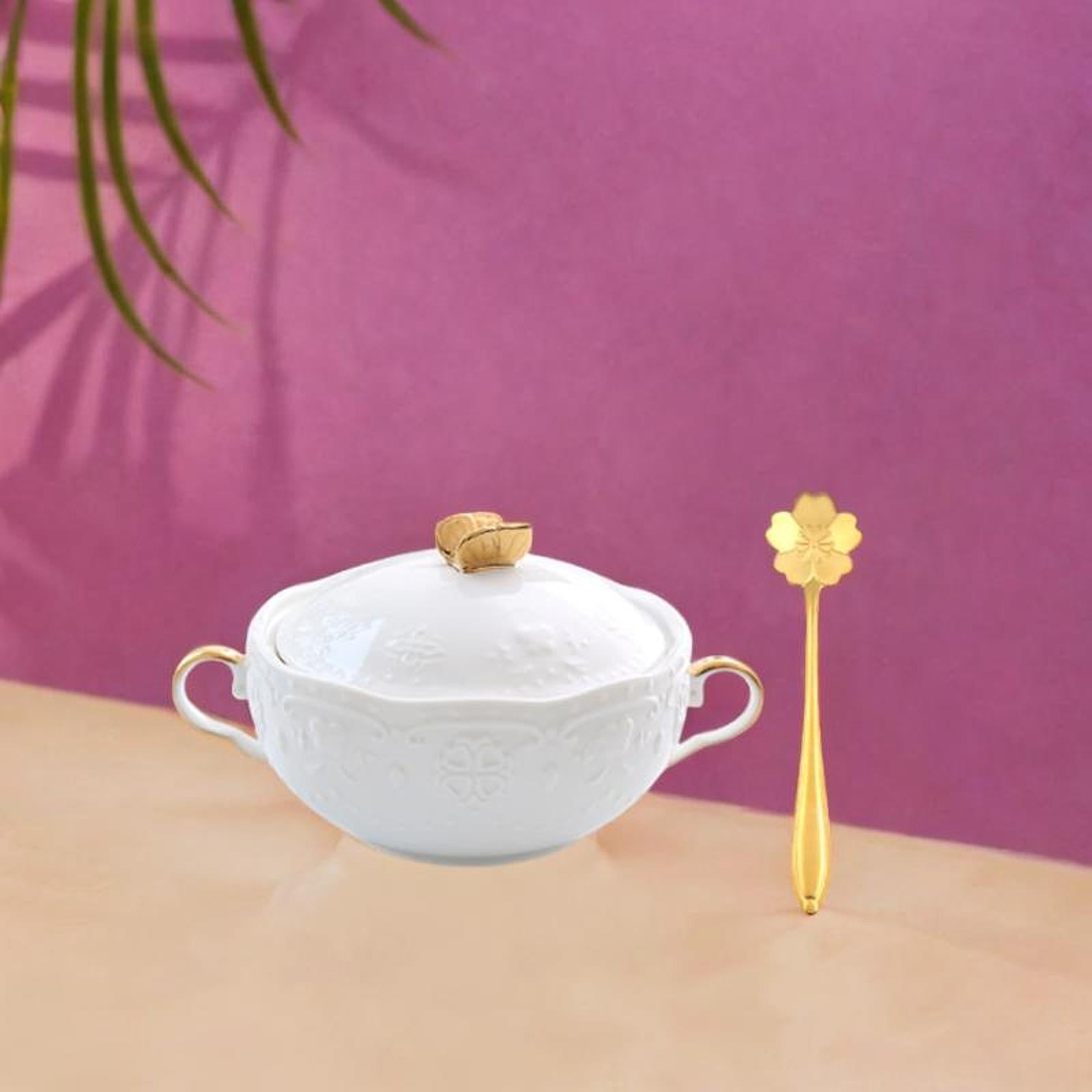 Serving Bowl 9.8oz 4.5 French Onion Soup Bowl for Ice Cream Pasta Beef Stew gold cover handle"