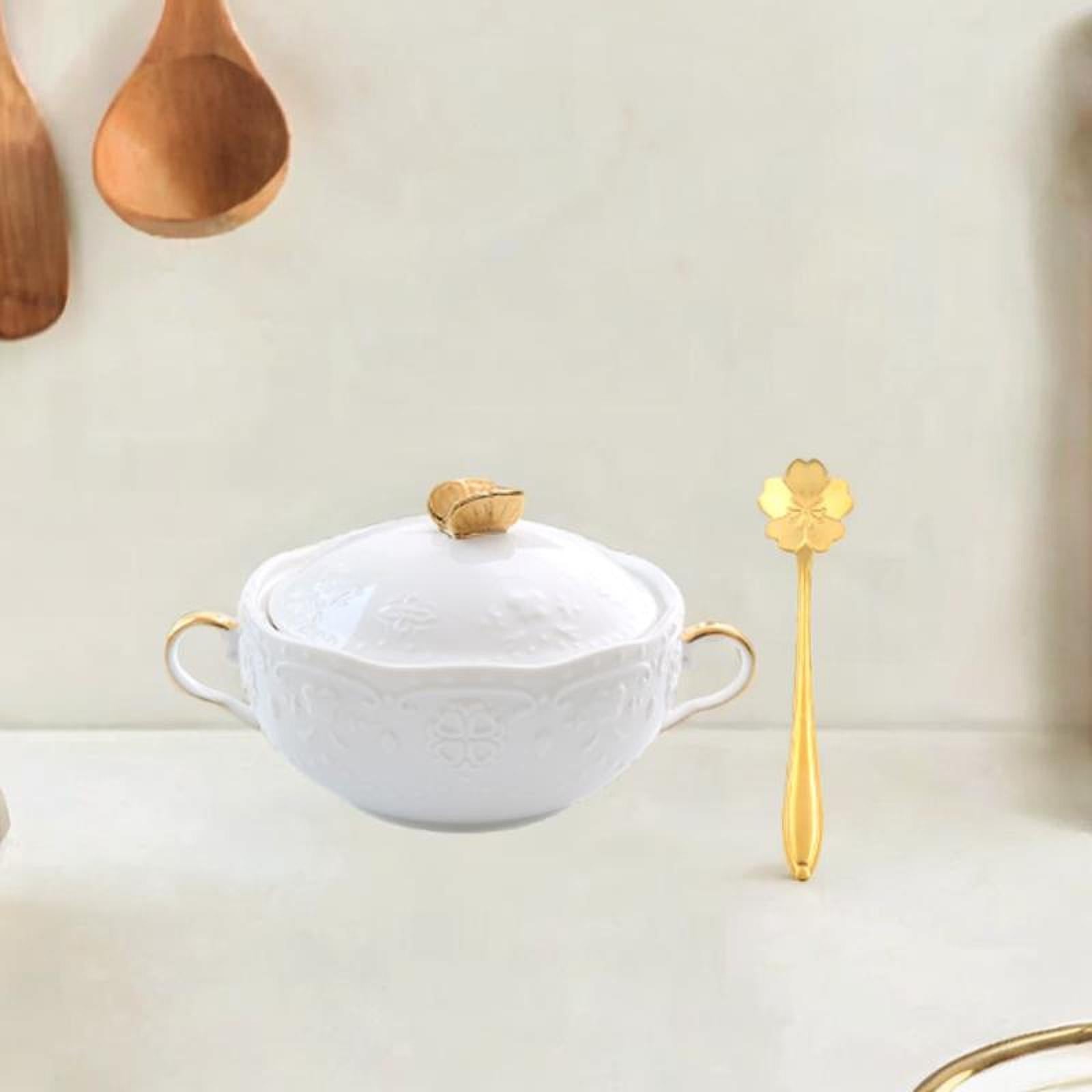 Serving Bowl 9.8oz 4.5 French Onion Soup Bowl for Ice Cream Pasta Beef Stew gold cover handle"