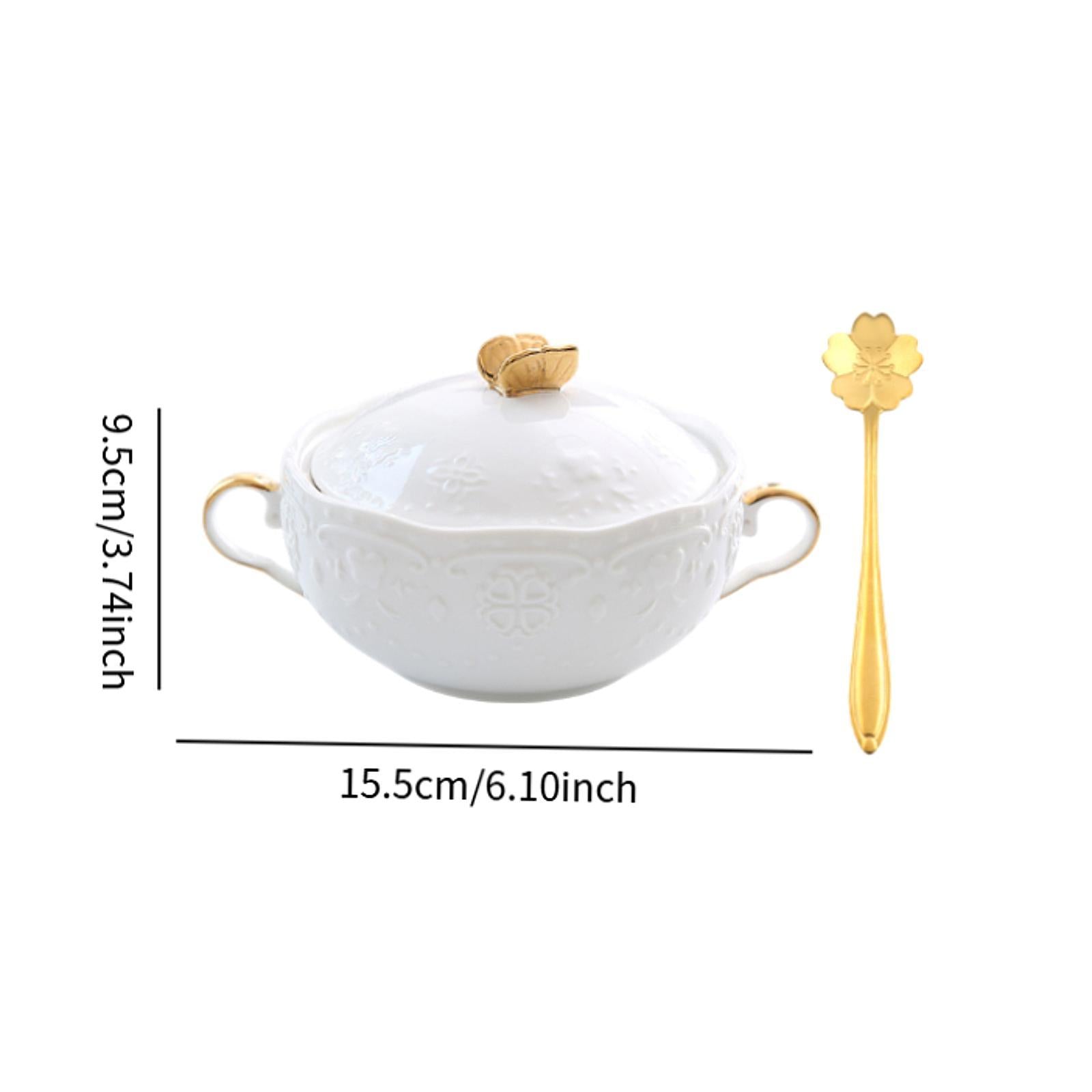 Serving Bowl 9.8oz 4.5 French Onion Soup Bowl for Ice Cream Pasta Beef Stew gold cover handle"