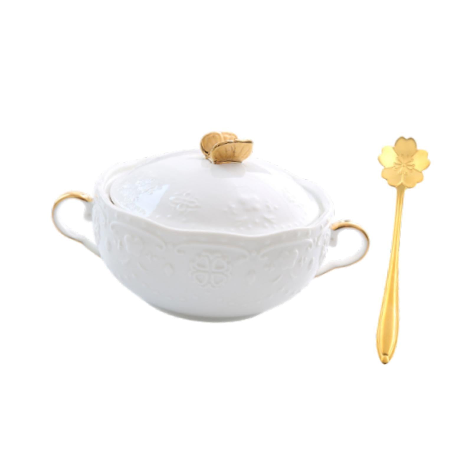 Serving Bowl 9.8oz 4.5 French Onion Soup Bowl for Ice Cream Pasta Beef Stew gold cover handle"