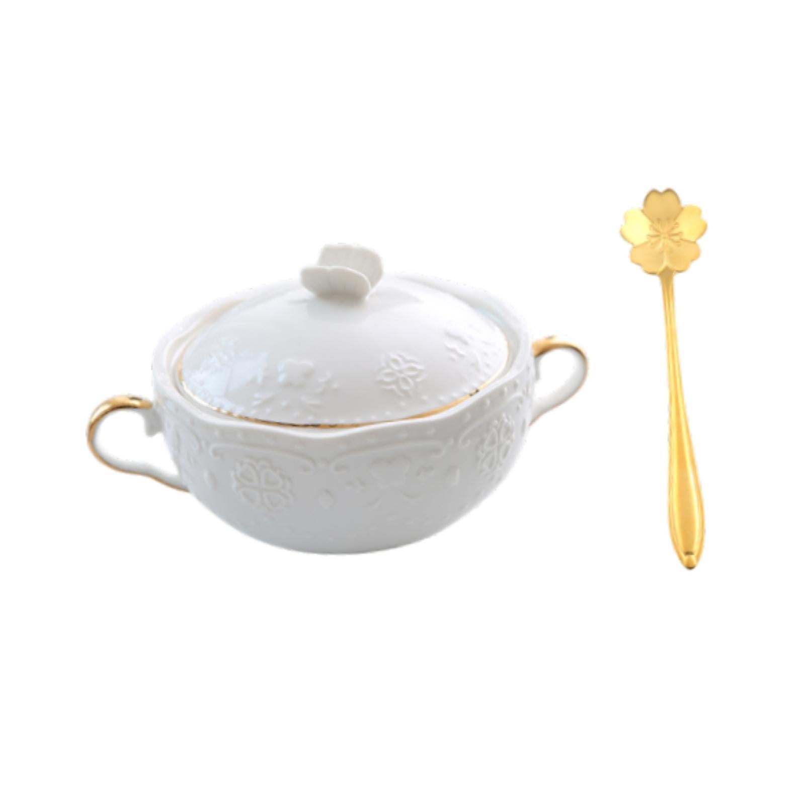 Serving Bowl 9.8oz 4.5 French Onion Soup Bowl for Ice Cream Pasta Beef Stew white cover handle"