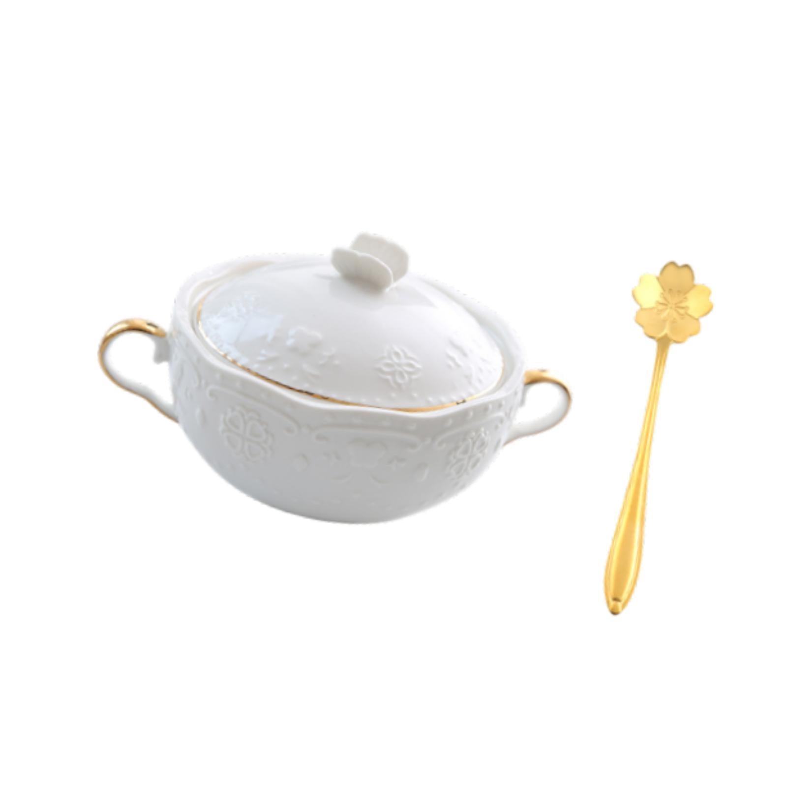Serving Bowl 9.8oz 4.5 French Onion Soup Bowl for Ice Cream Pasta Beef Stew white cover handle"