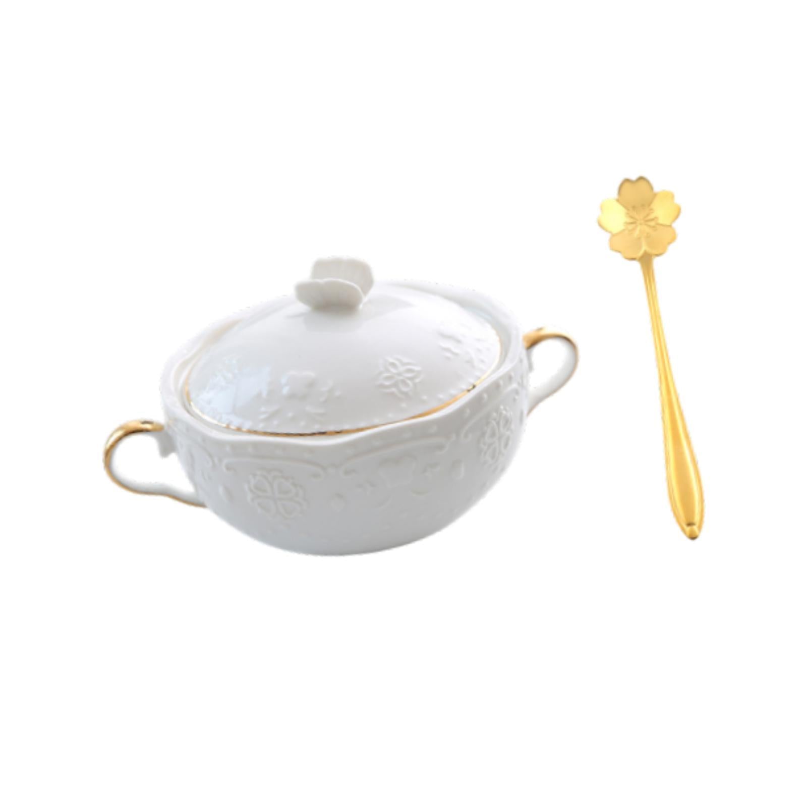 Serving Bowl 9.8oz 4.5 French Onion Soup Bowl for Ice Cream Pasta Beef Stew white cover handle"