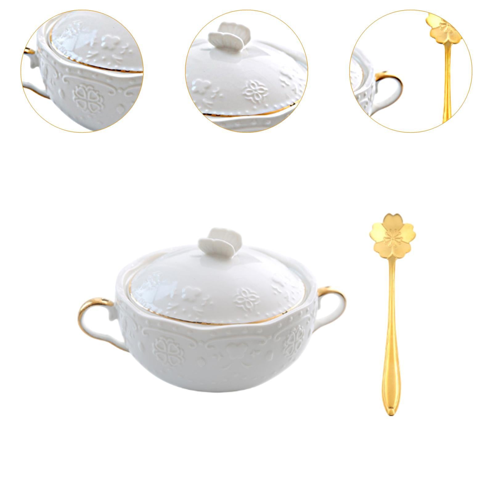 Serving Bowl 9.8oz 4.5 French Onion Soup Bowl for Ice Cream Pasta Beef Stew white cover handle"