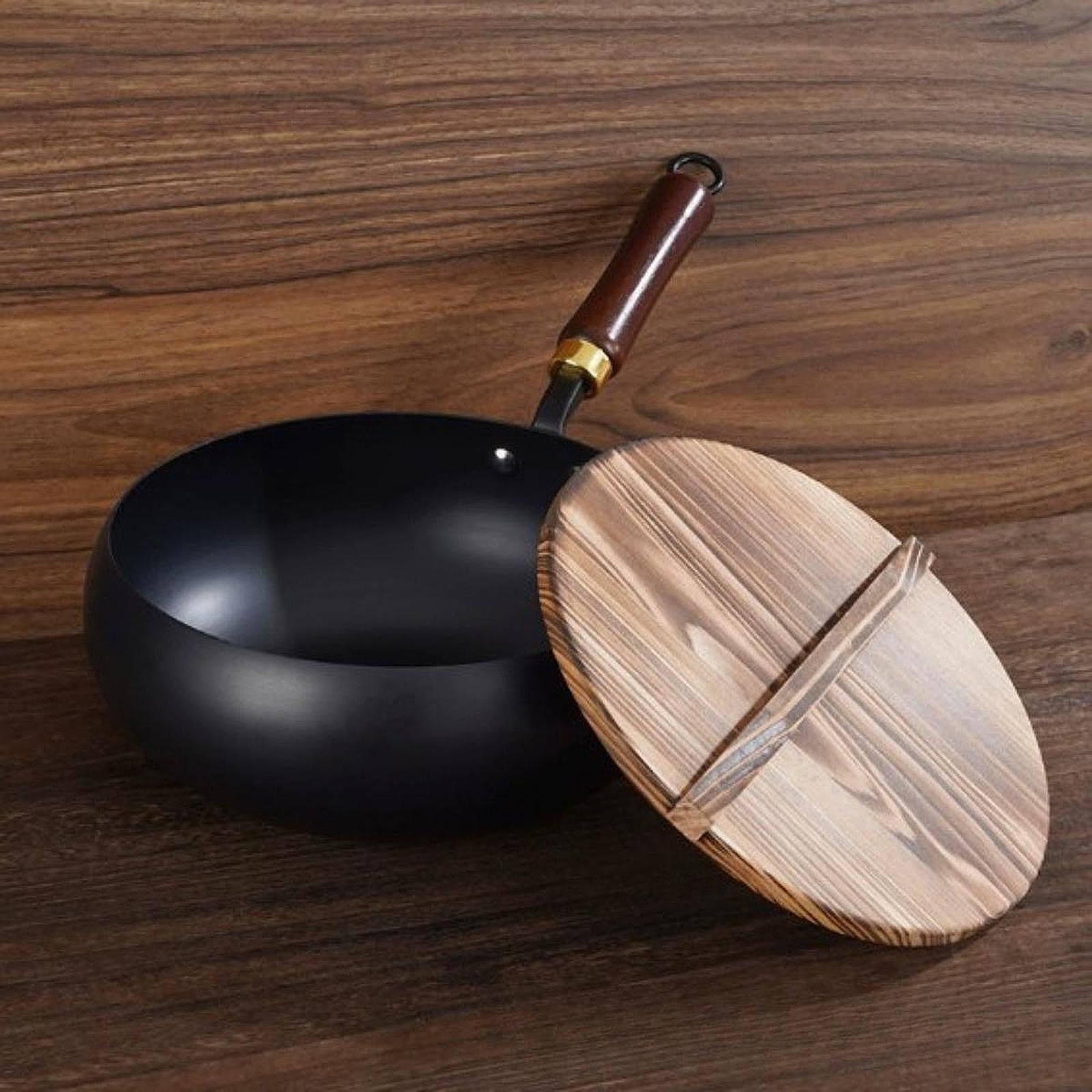 Nonstick Wok Flat Bottom 9.45inch Chinese Wok for Restaurant Camping Kitchen