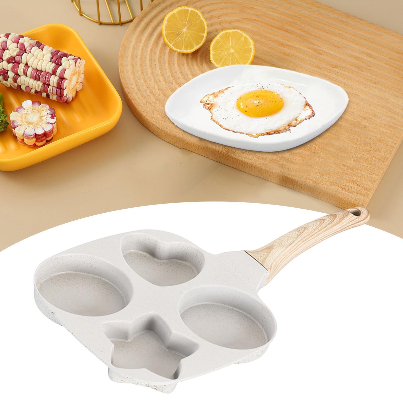 4-cup Egg Pan Aluminium Alloy Egg Cooker Egg Frying Pan for Meat Burgers Ham Beige