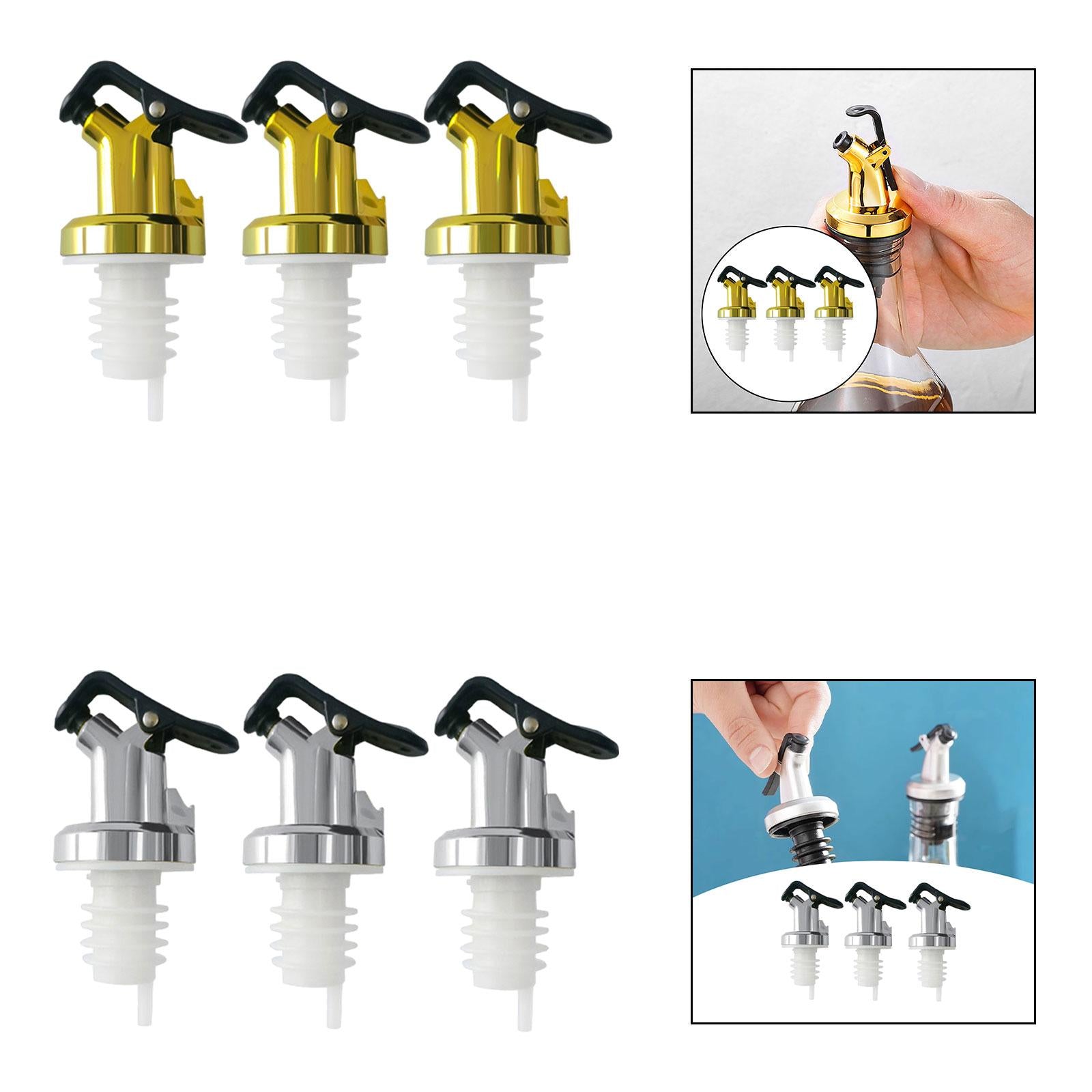 3x Liquor Pour Spouts Versatile Liquor Bottle Pourers for Seasoning Wine Bar Gold